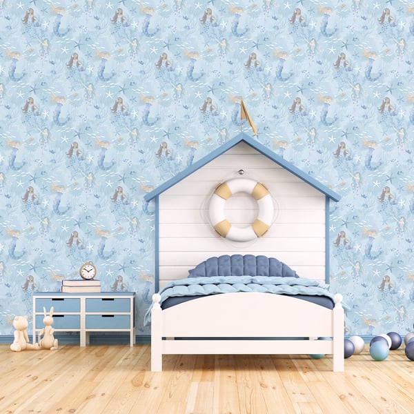 Galerie Wallcoverings Tiny Tots 2 Mermaids Galerie Wallcoverings Blue - G78388