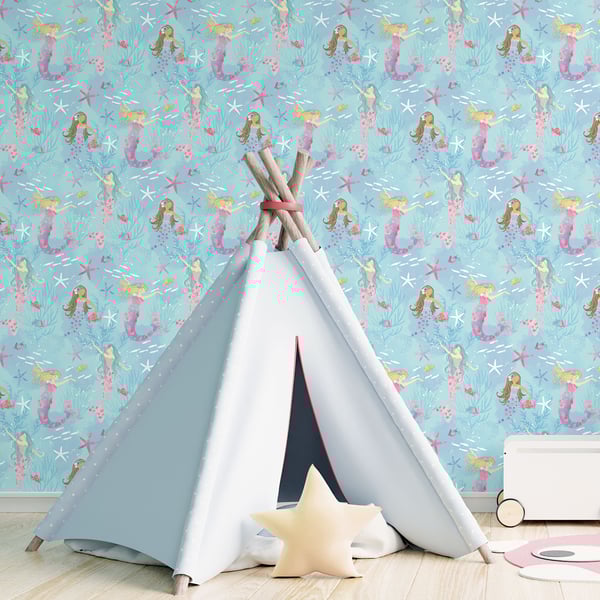 Galerie Wallcoverings Tiny Tots 2 Mermaids Galerie Wallcoverings Blue - G78392