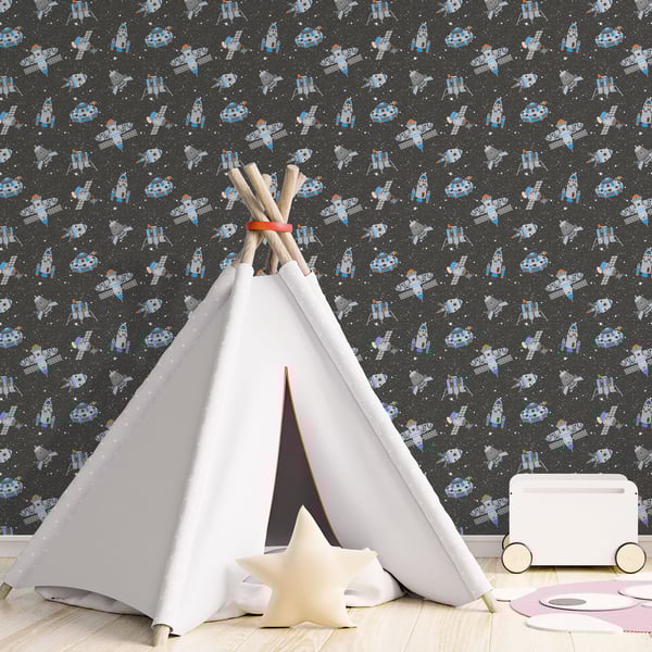 Galerie Wallcoverings Tiny Tots 2 Spaceships Galerie Wallcoverings Black - G78410