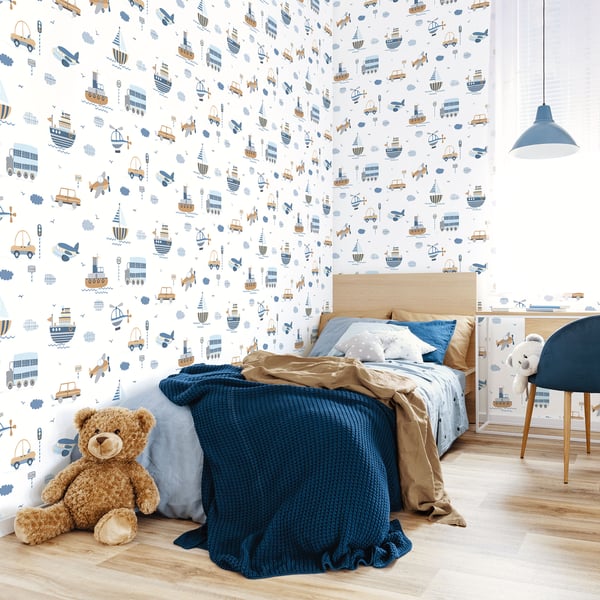 Galerie Wallcoverings Tiny Tots 2 Transportation Galerie Wallcoverings Blue - G78416