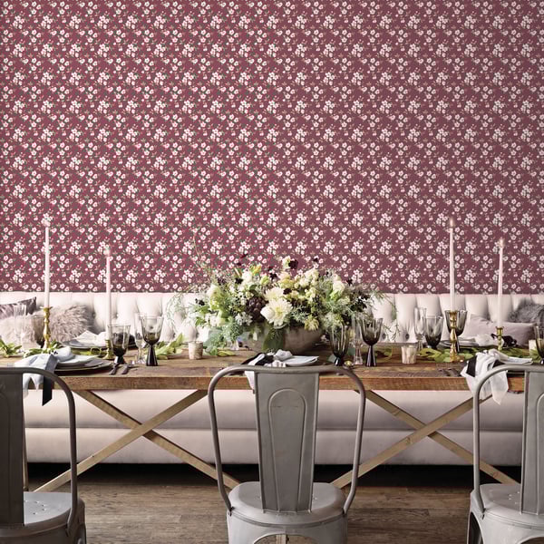Galerie Wallcoverings Secret Garden Anenome Mini Galerie Wallcoverings Red - G78482