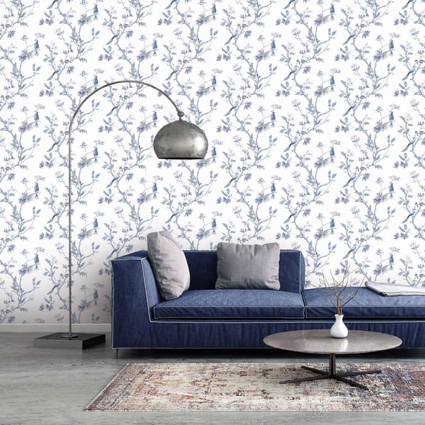 Galerie Wallcoverings Secret Garden Classic Bird Trail Galerie Wallcoverings Blue - G78489