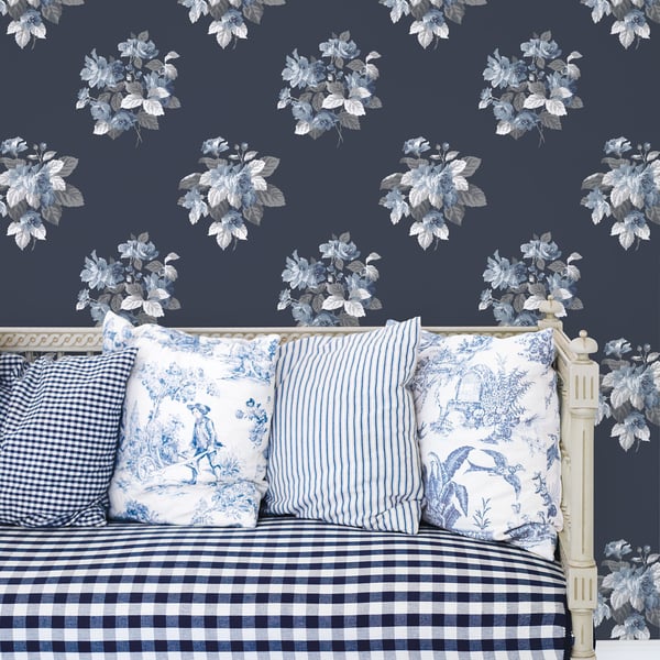 Galerie Wallcoverings Secret Garden Classic Bouquet Galerie Wallcoverings Blue - G78498