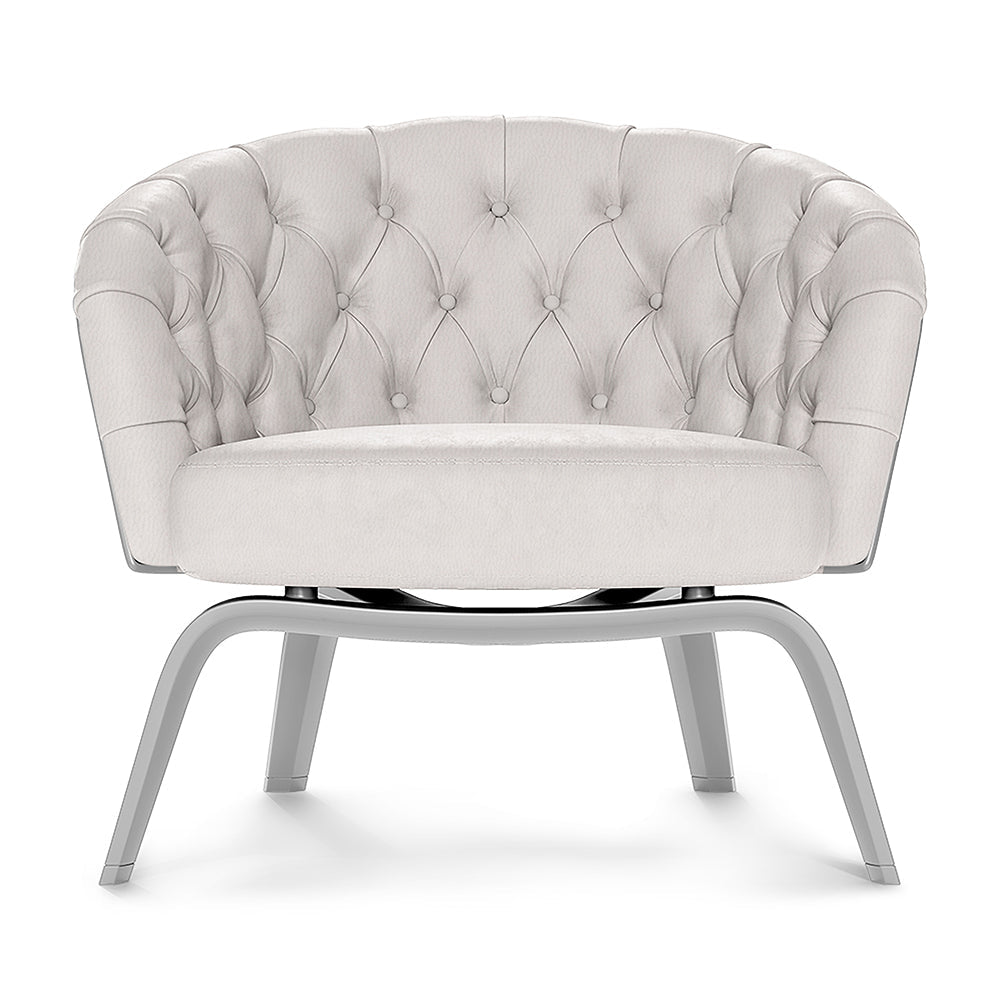 White novelty fabric with tufted texture and diamond-button pattern.