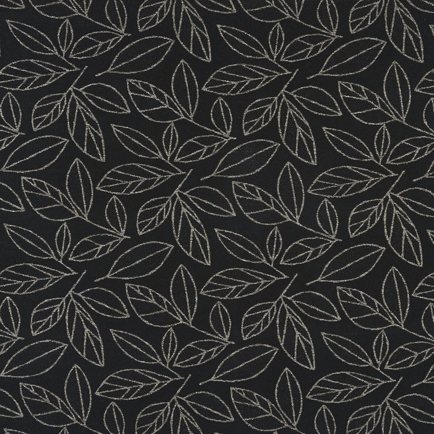 Dark charcoal fabric with a silver-gray, line-drawn foliage pattern.