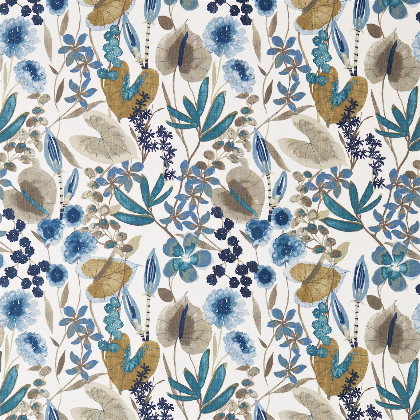 HARLEQUIN Nalina Fabric Contemporary, Floral Indigo,Mustard,Stone - HAMA120333