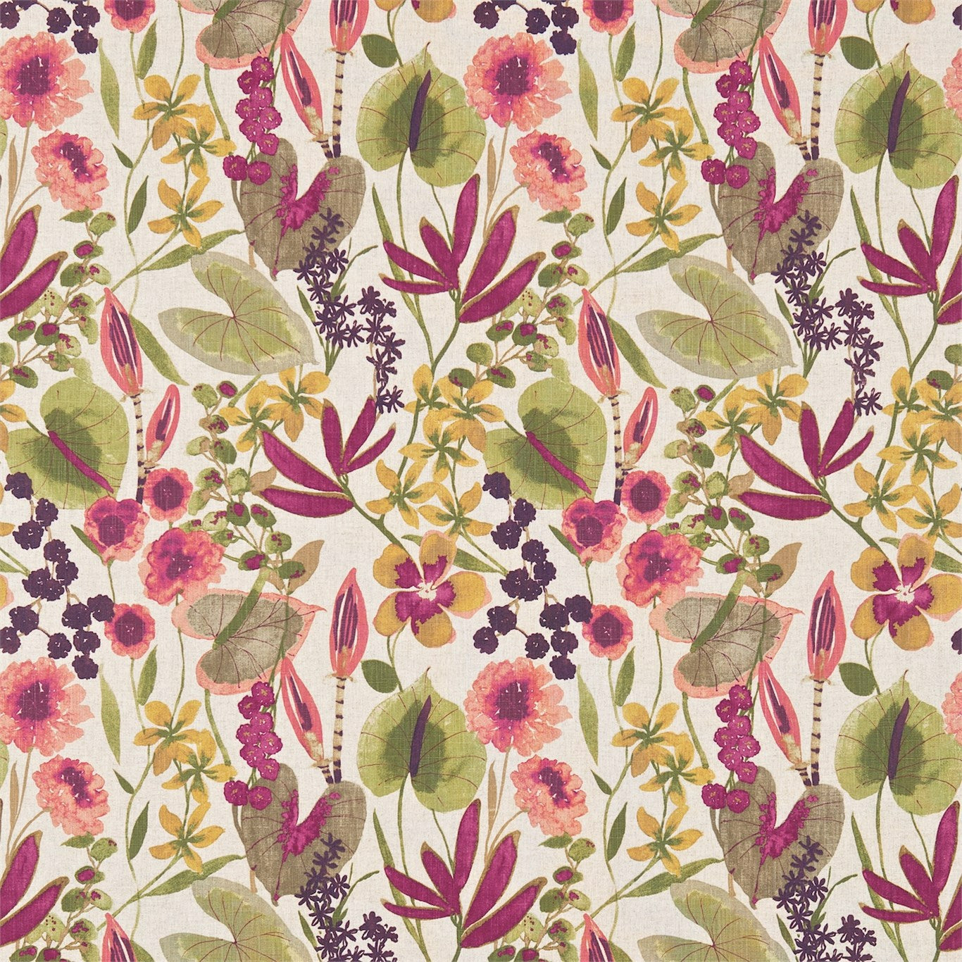 HARLEQUIN Nalina Fabric Contemporary, Floral Peach,Mango,Olive - HAMA120334