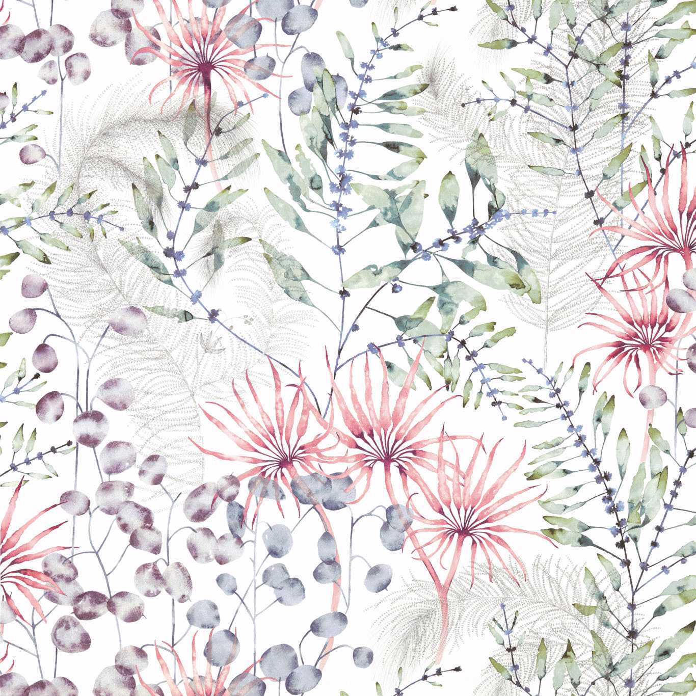 HARLEQUIN Postelia Fabric Leaves , Trees Berry,Heather - HANZ120597