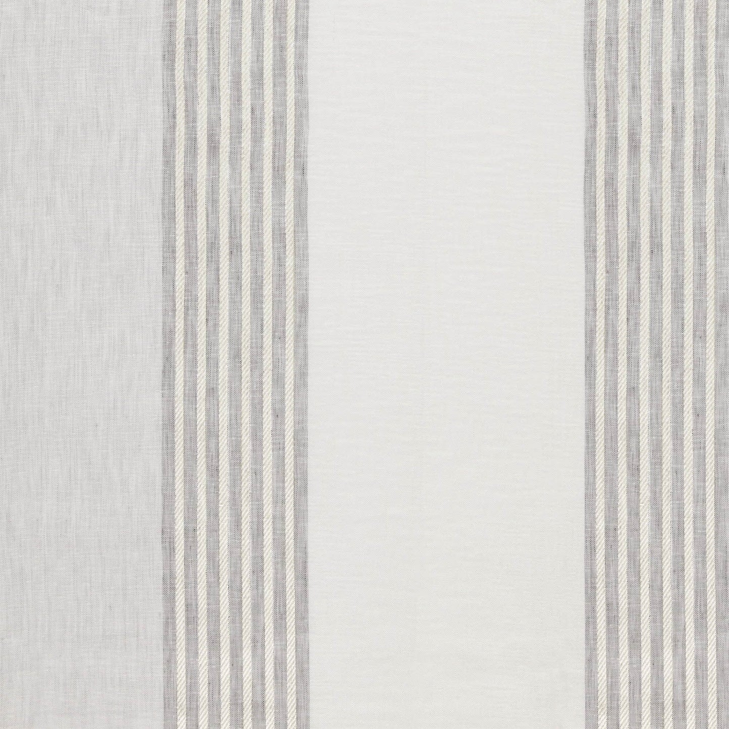 Ivory center panel framed by narrow beige vertical stripes; linen-look fabric, versatile for curtains or table runners.