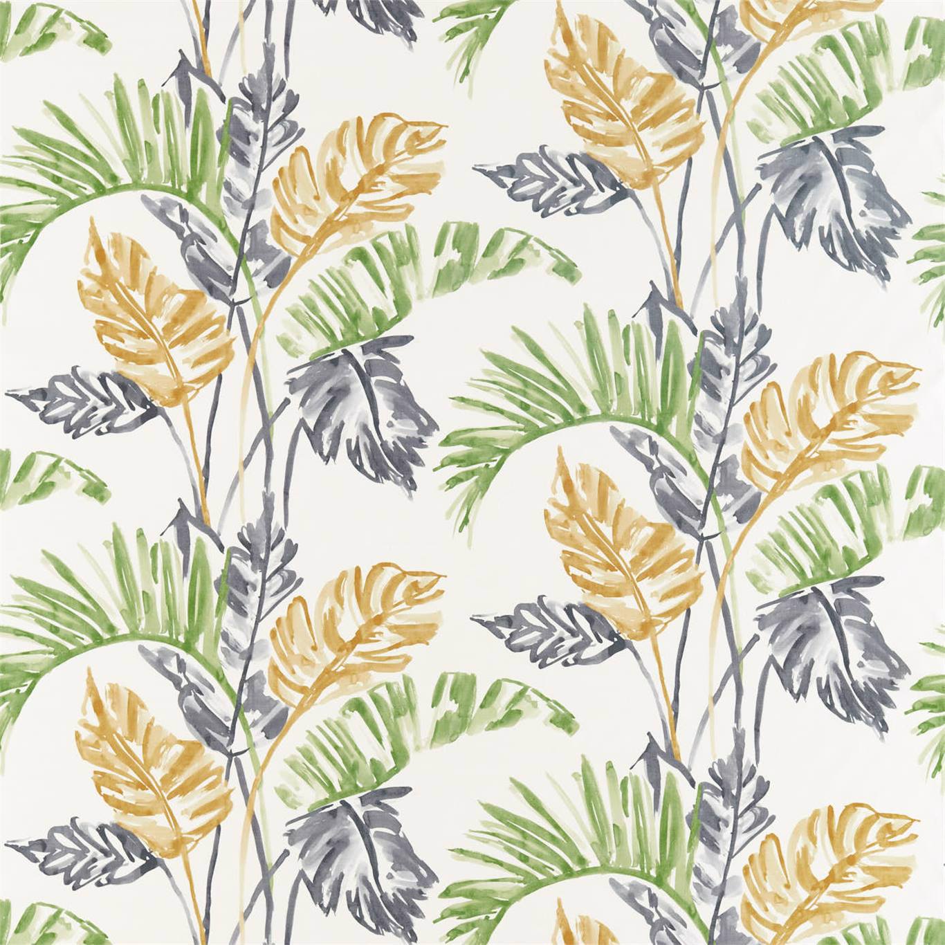 HARLEQUIN Toshiko Fabric Leaves , Trees Saffron , Charcoal , Wasabi - HATL120789