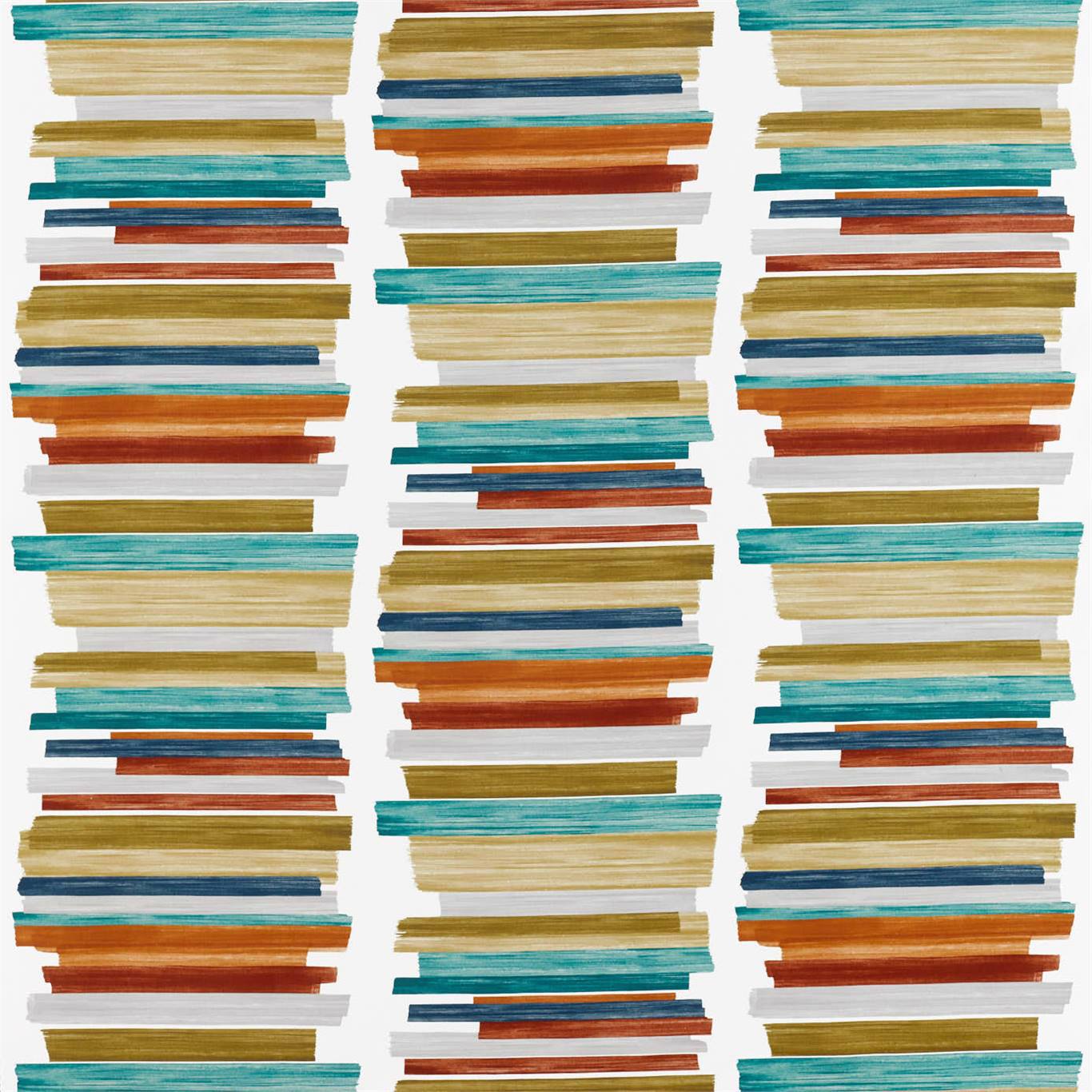 HARLEQUIN Calcine Fabric Stripes Paprika , Teal , Olive - HATL120806