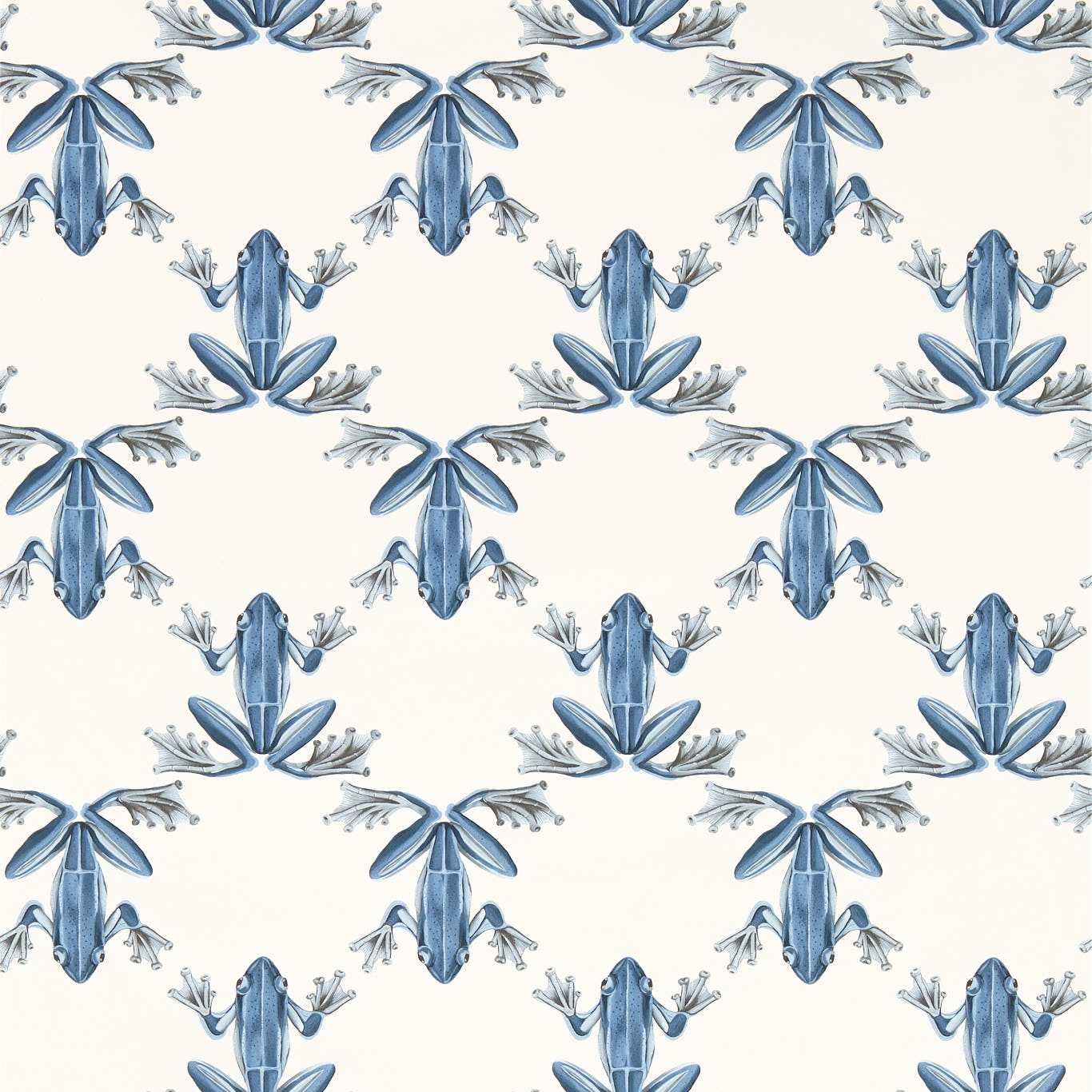 Blue watercolor frog motif repeating on cream background; decorative wallpaper.