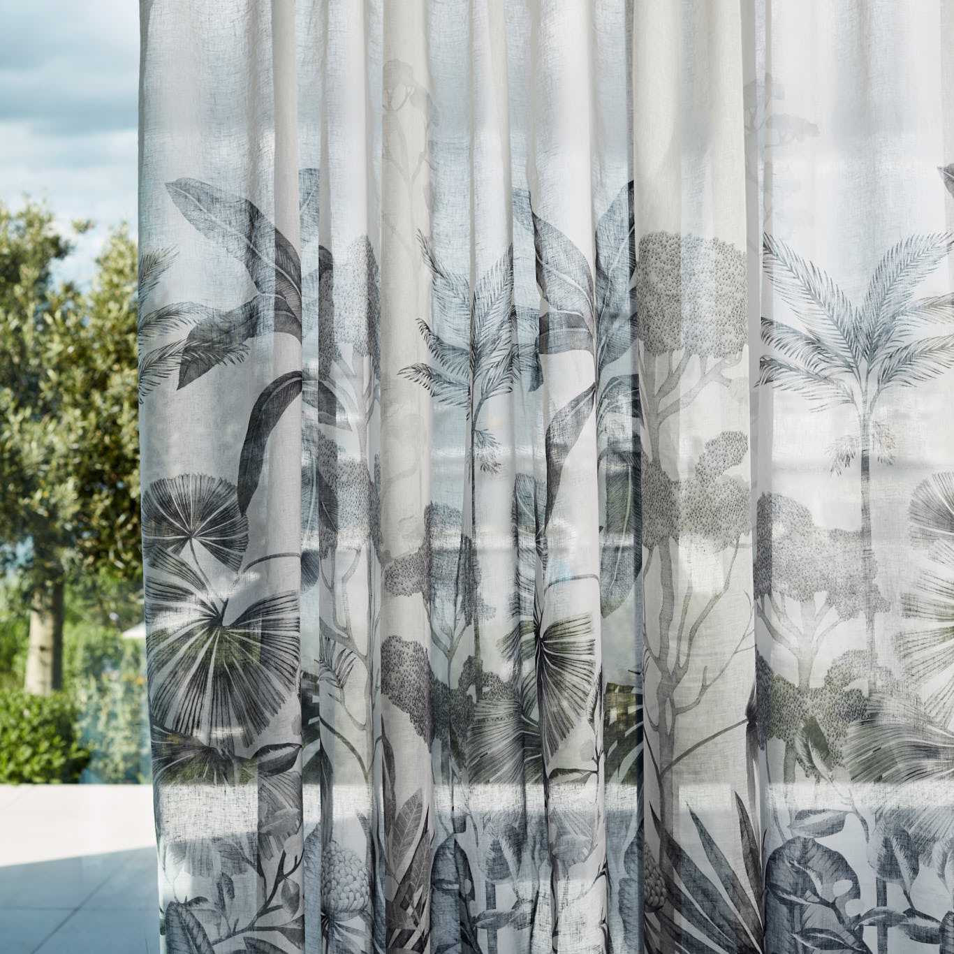 HARLEQUIN Floreana Sheer Fabric Leaves , Trees Black Earth,Tranquility - HCOL133959