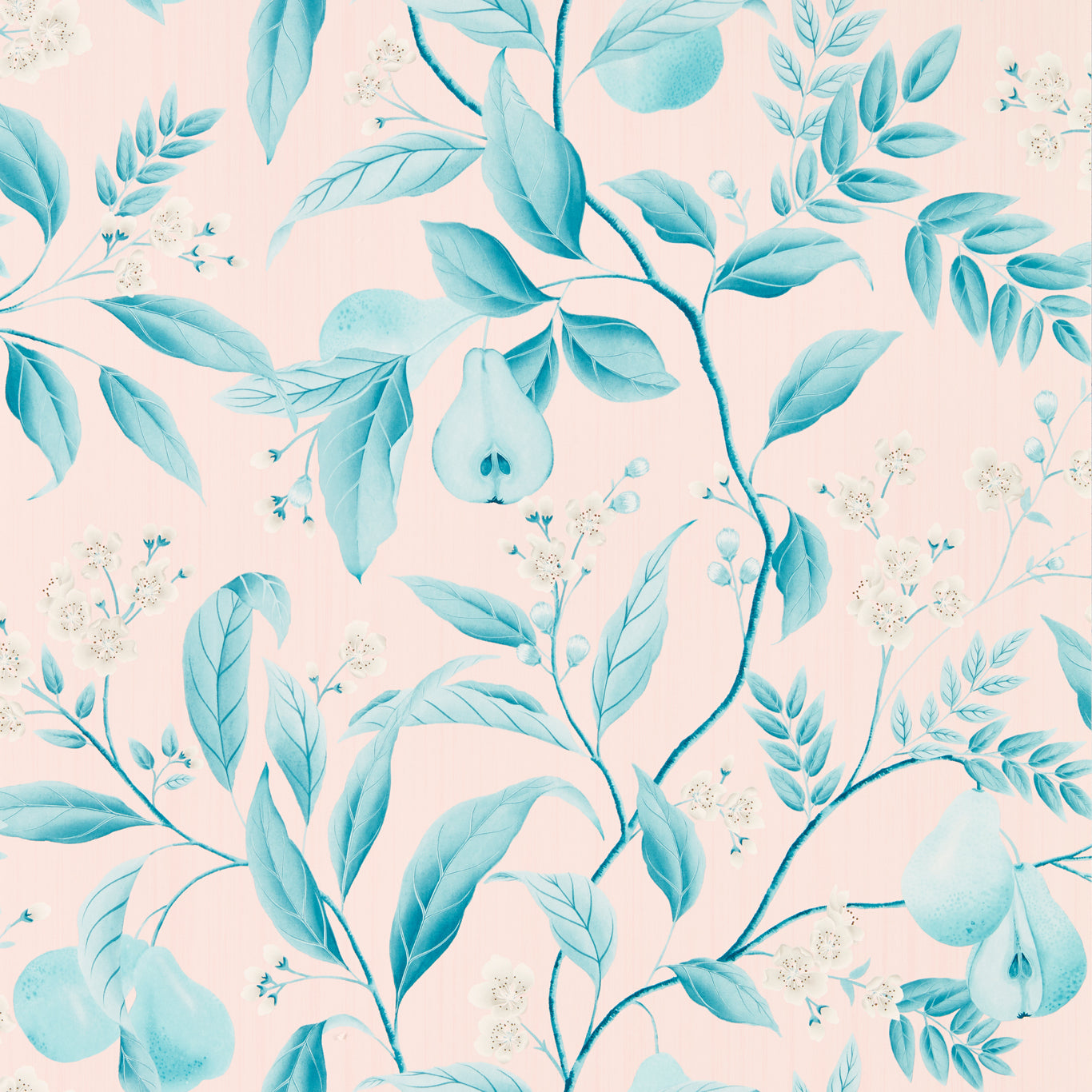 HARLEQUIN Marie Wallpaper Leaves , Trees Rose, Lagoon Gravure - Wide Width Printed Wallpaper - HDHW112910
