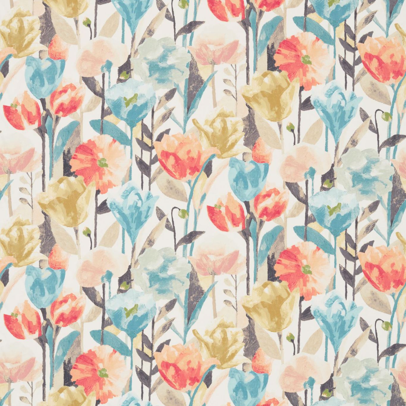 HARLEQUIN Verdaccio Fabric Contemporary, Floral Coral,Maize,Cornflower - HFAU120521