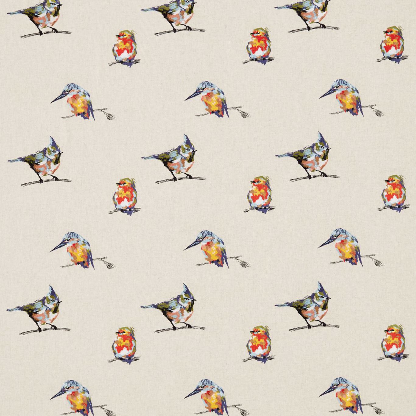 HARLEQUIN Persico Embroidery Fabric Birds Mandarin,Aurora,Sage - HFAU131849