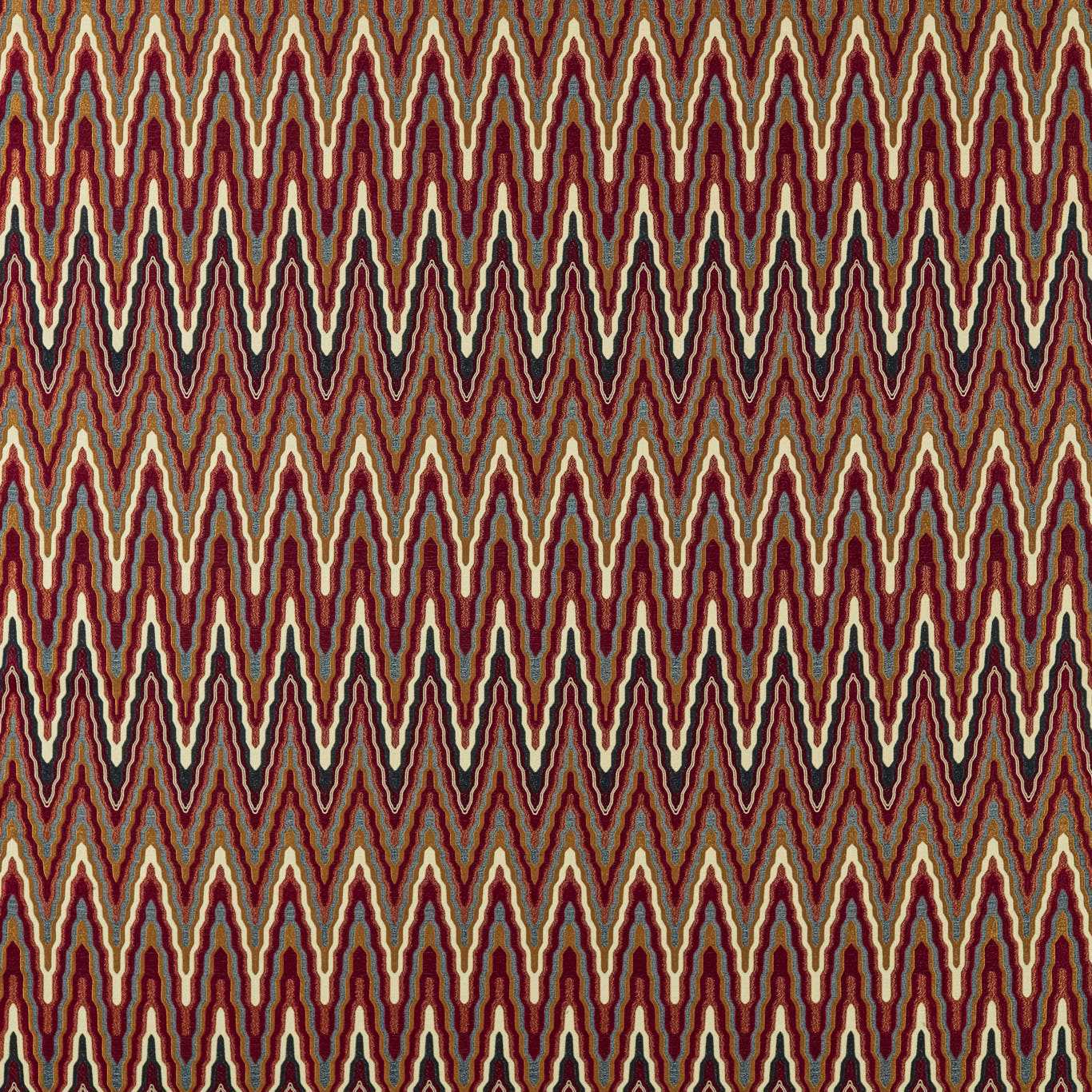 Indigo and maroon chevron zigzag woven fabric pattern; retro textile look.