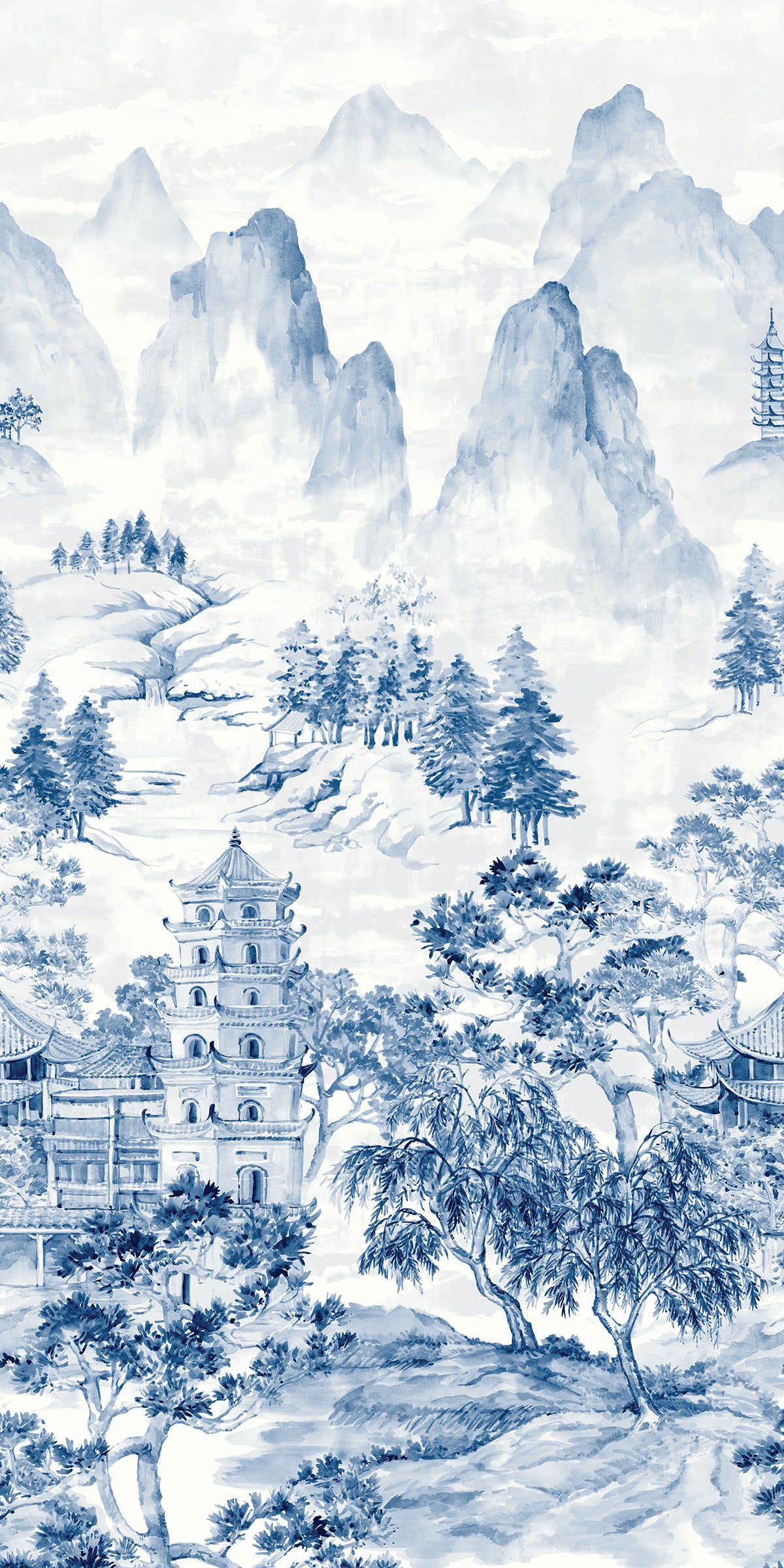 Harry & Grace Harry & Grace Peel and Stick Misty Mountain Scenic Mural Scenic Transitional Blue Satin - HG12502M