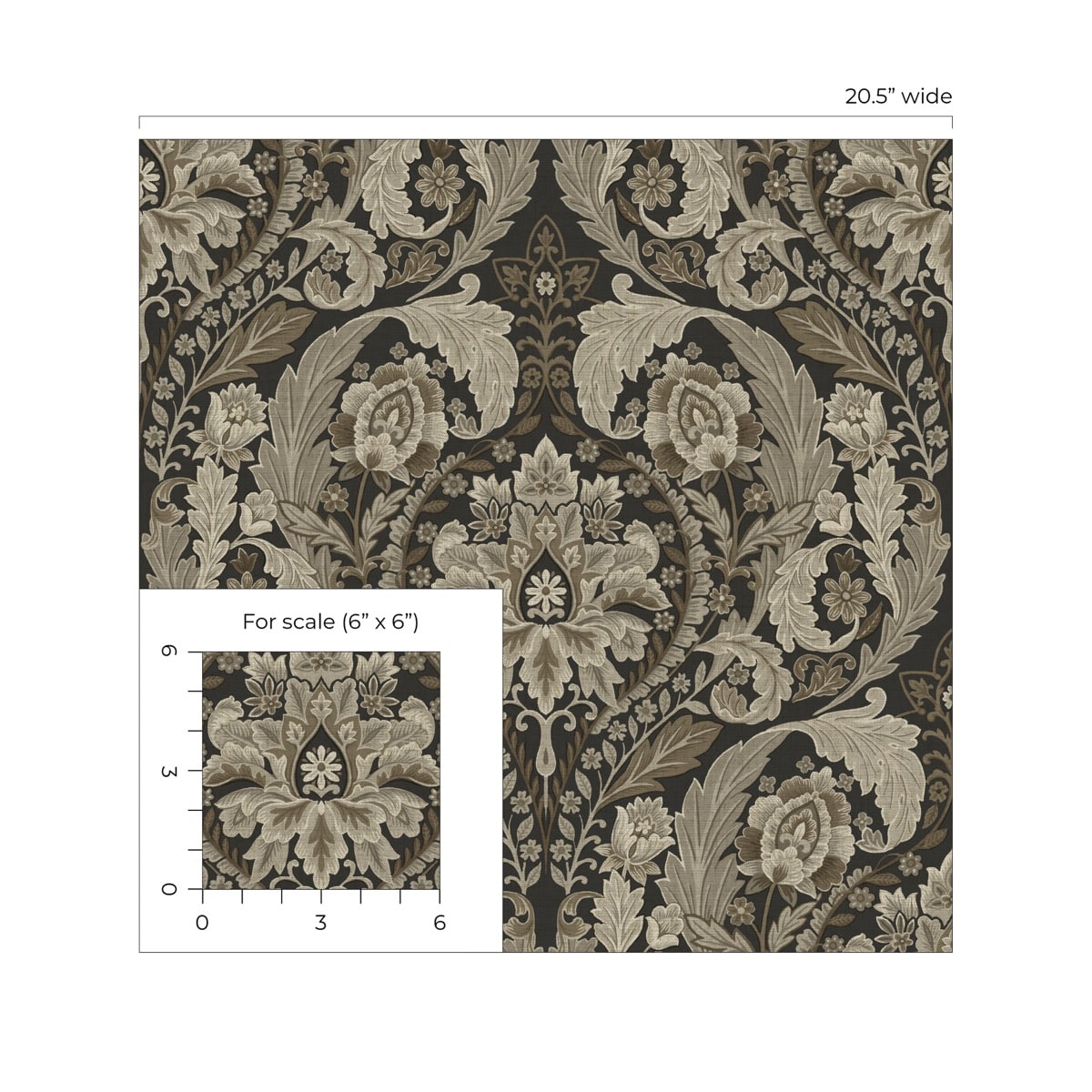 Harry & Grace Thornton Vintage Damask Damask Traditional Grey - HG12907