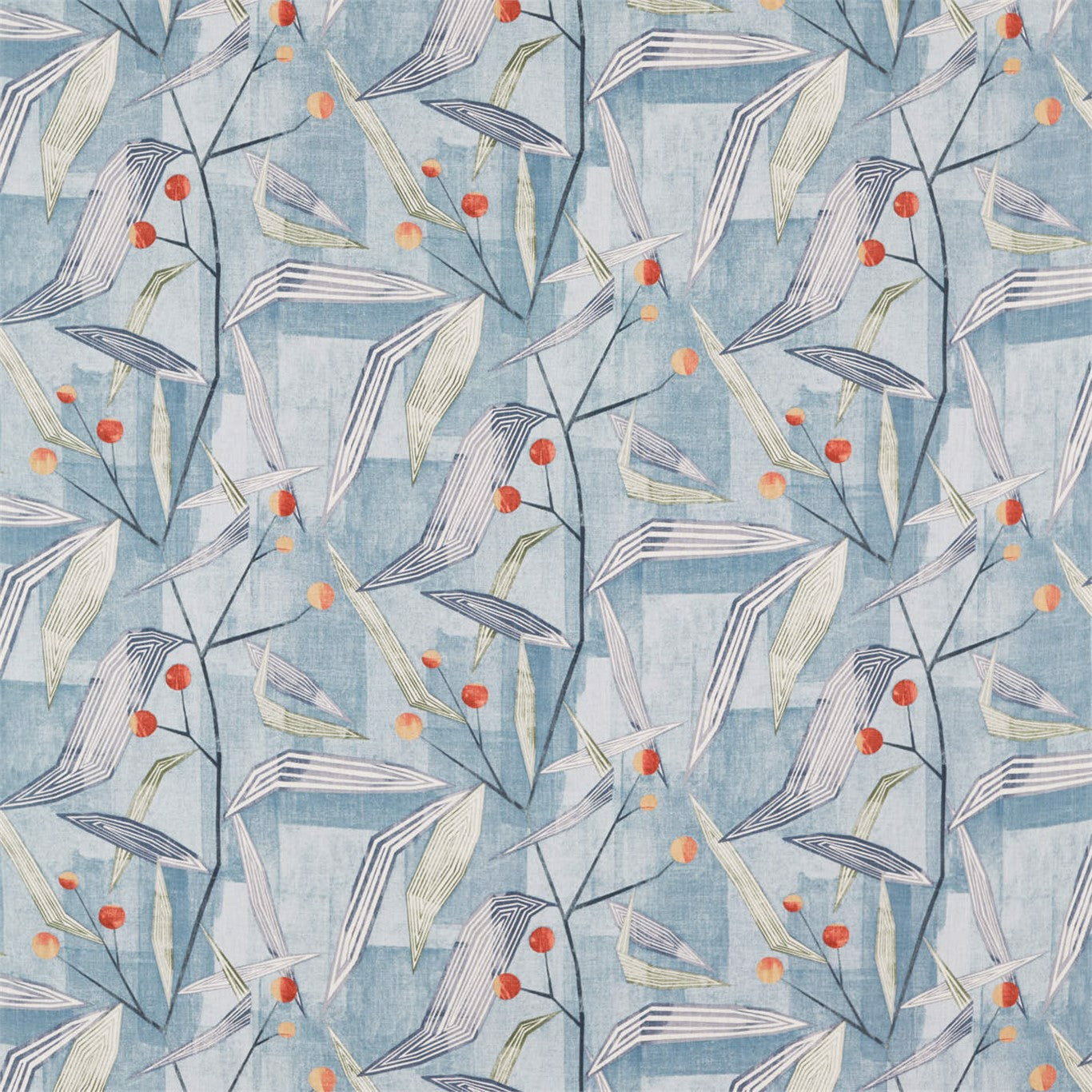 HARLEQUIN Entity Fabric Leaves , Trees Brick,Denim - HGEO120672