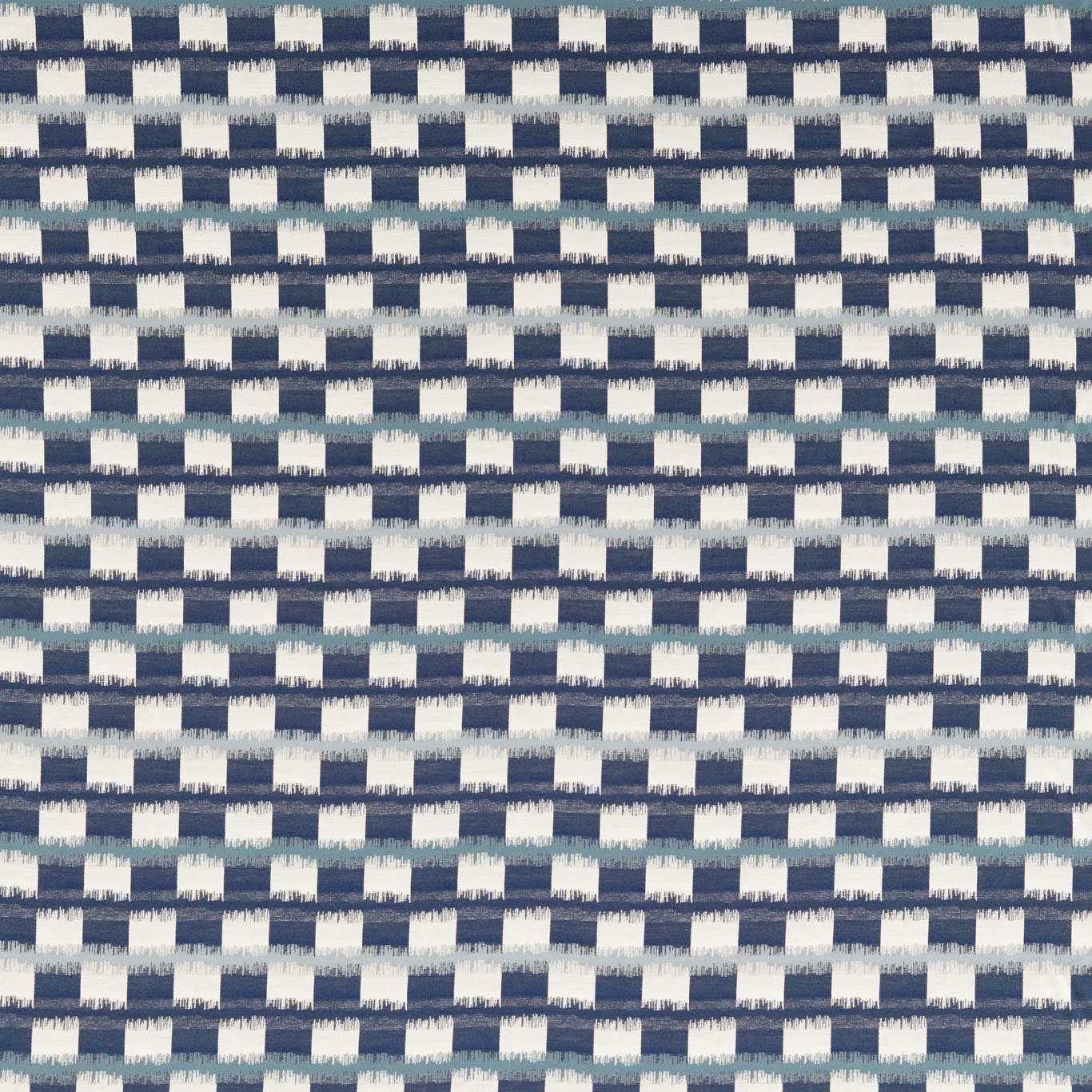 Navy blue and white gingham check fabric, woven textile with small square pattern, ideal for shirts or table linens.