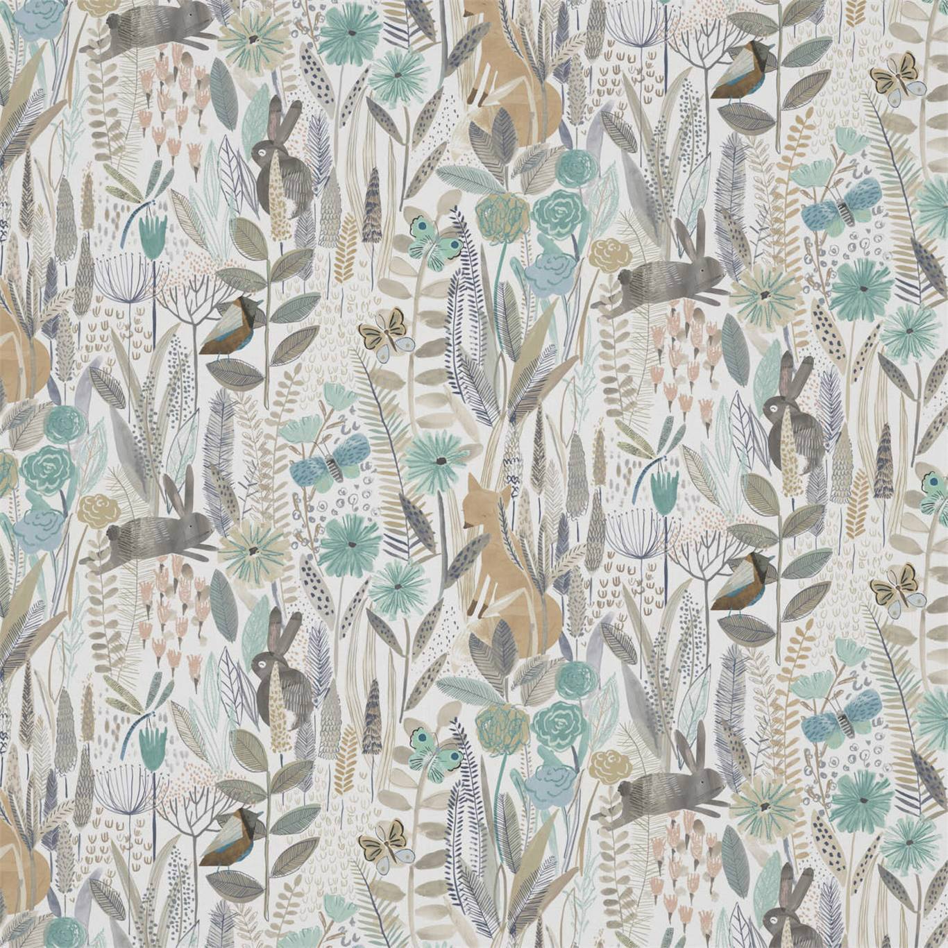 HARLEQUIN Hide And Seek Fabric Leaves , Trees Linen,Duck Egg,Stone - HLTF120939