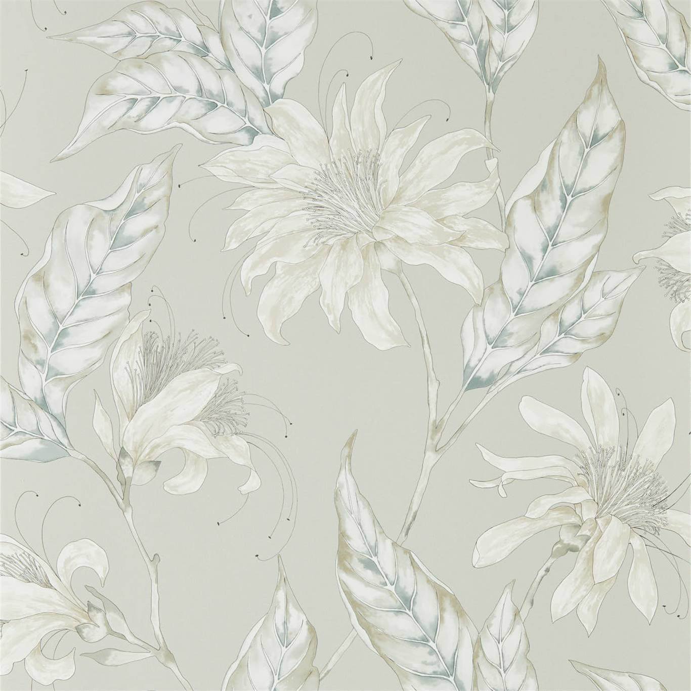 HARLEQUIN Ananda Wallpaper Contemporary, Floral Platinum Rotary/Gravure Wide Width Printed Wallpaper - HMIW112255