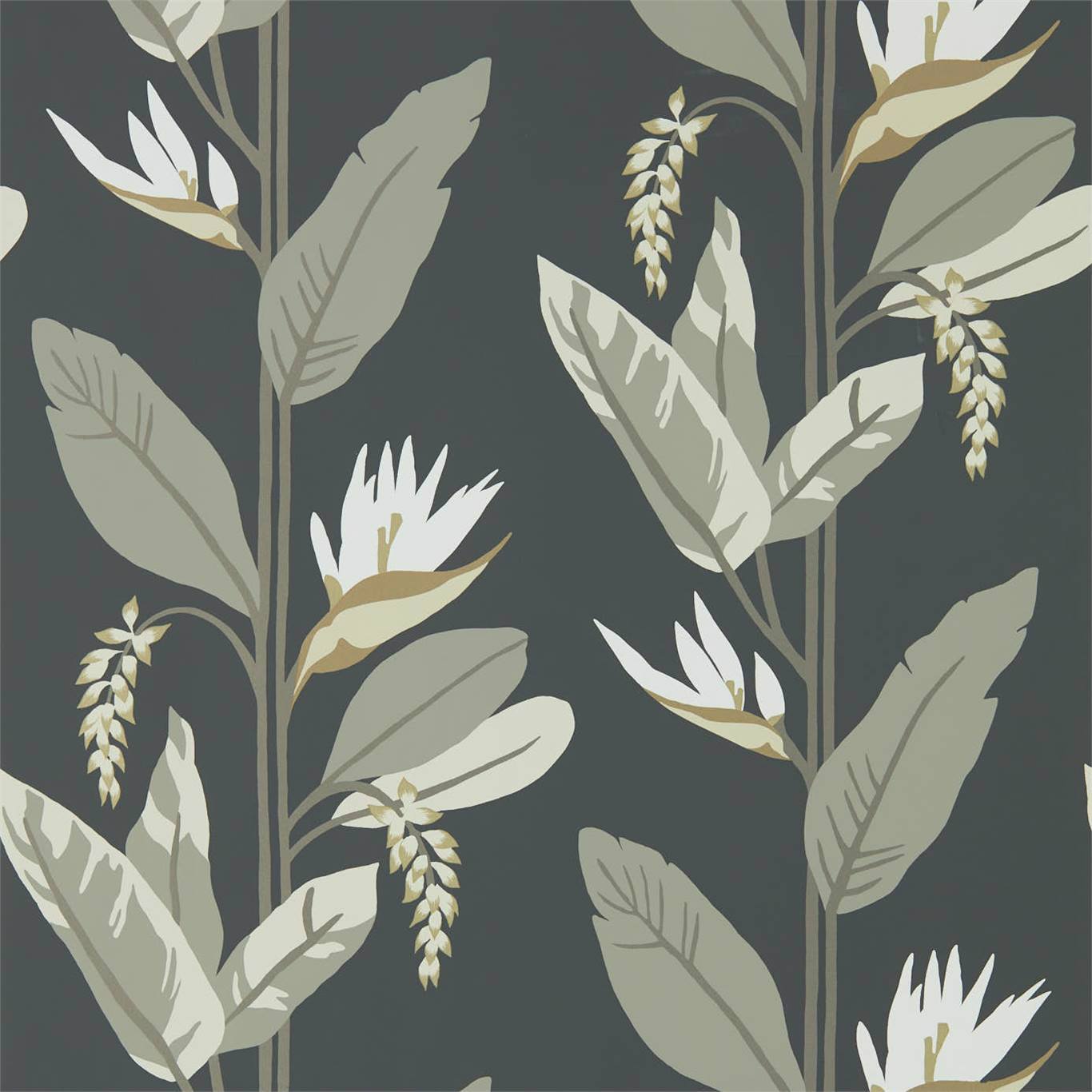 HARLEQUIN Llenya Wallpaper Contemporary, Floral Jet,Stone,Gold Rotary/Gravure Wide Width Printed Wallpaper - HMIW112256