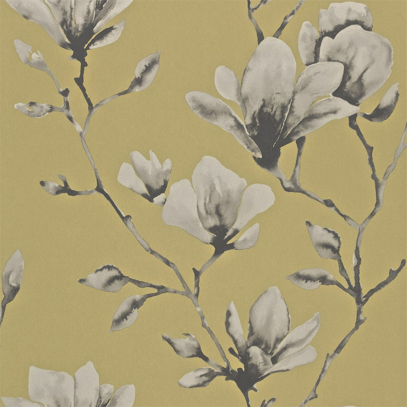 HARLEQUIN Lotus Wallpaper Contemporary, Floral Mustard Gravure Printed Wallpaper - HMOW110879