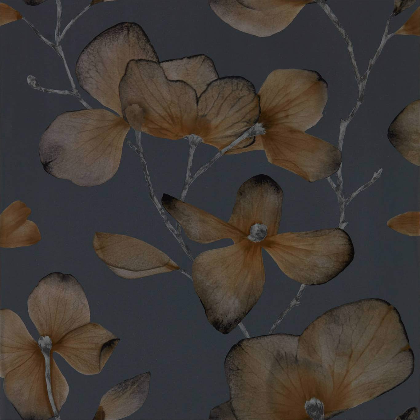 HARLEQUIN Kienze Wallpaper Contemporary, Floral Graphite,Gilver Gravure - Wide Width Printed Wallpaper - HMWF111959