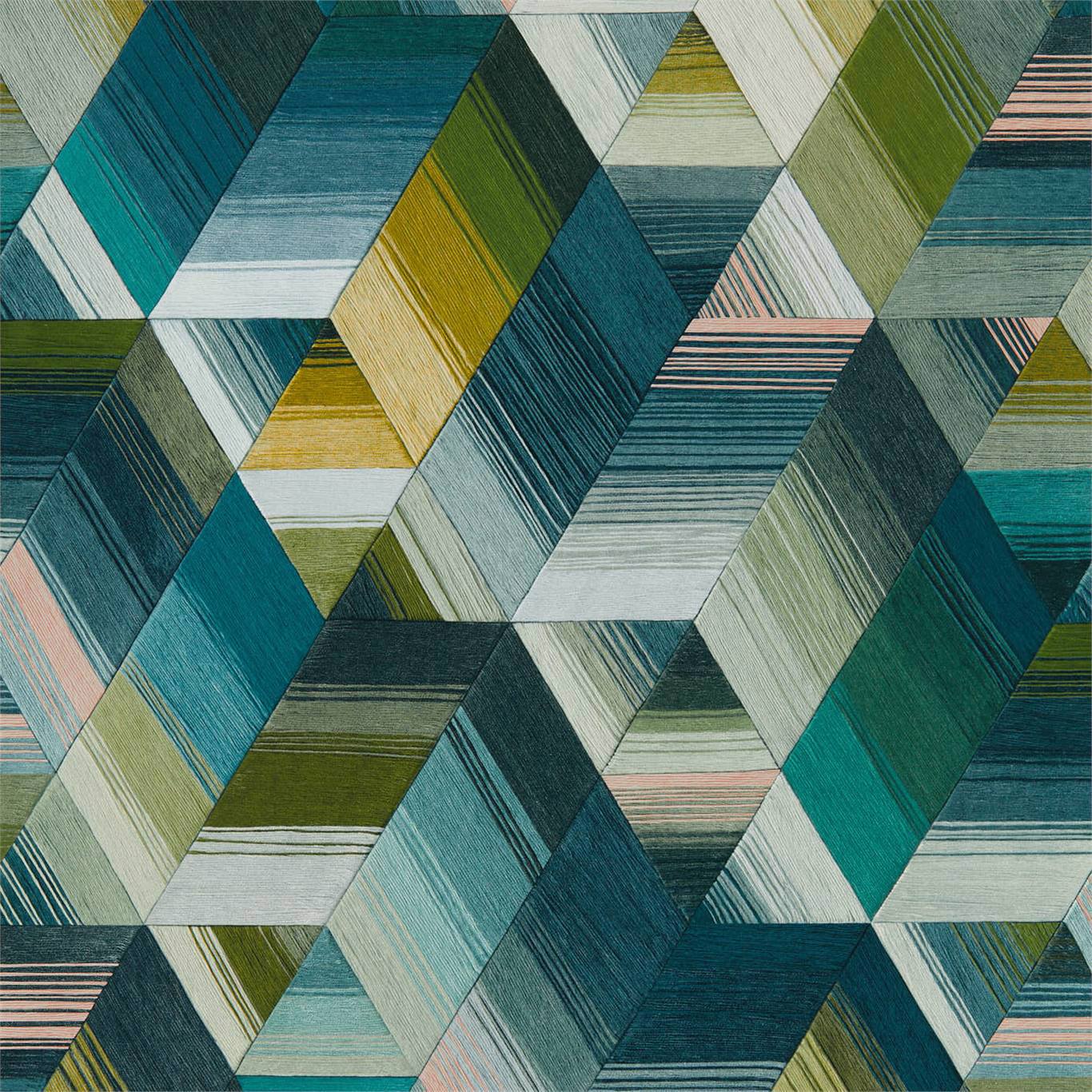HARLEQUIN Arccos Wallpaper Geometric Emerald,Blush Gravure - Wide Width Printed Wallpaper - HMWF111970