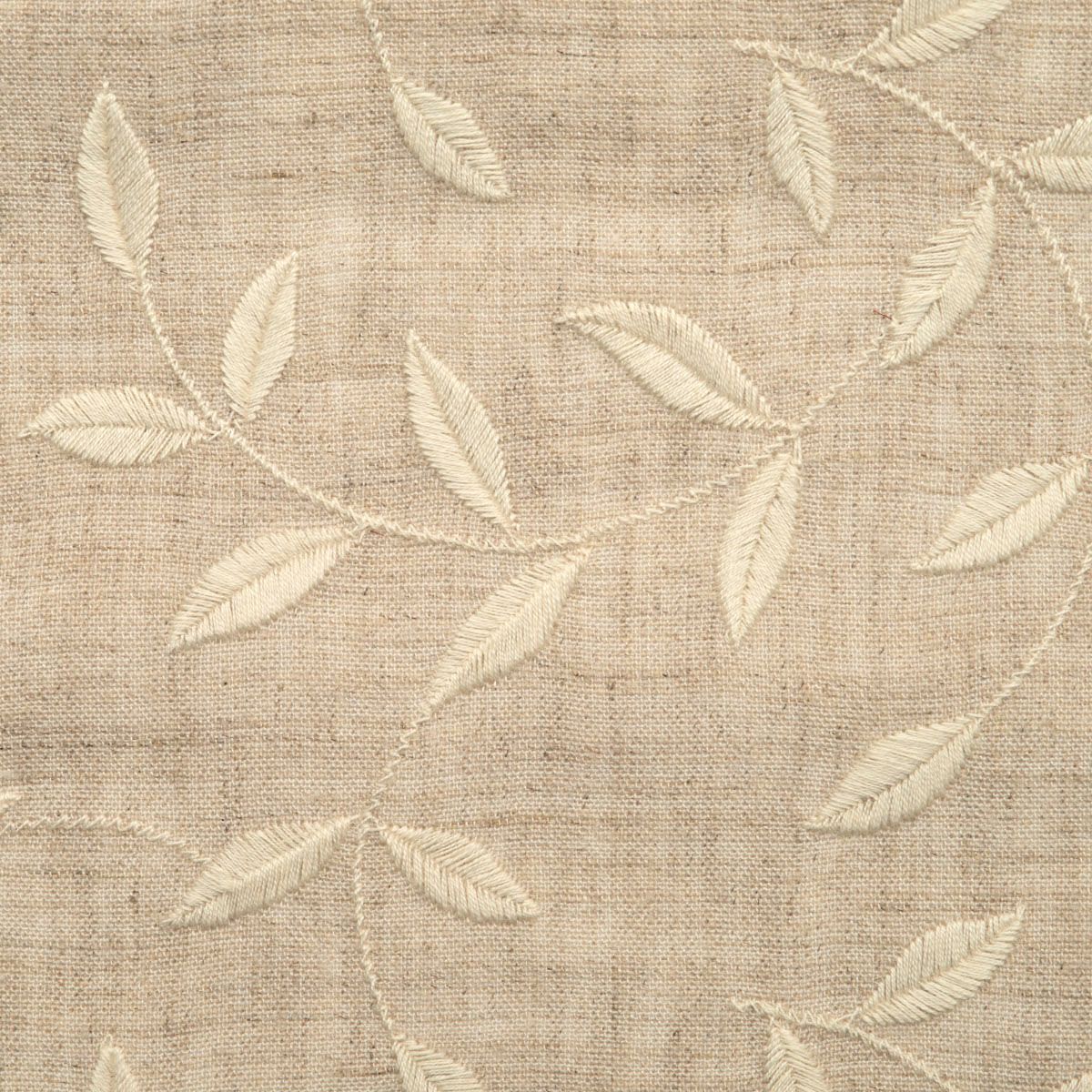 SCALAMANDRE OUTLET FABRIC LEAF DANCE EMBROIDERED LINEN FABRIC NATURAL , OFF-WHITE - HN 00AWW0681 NEW SKU # HNW068100AW