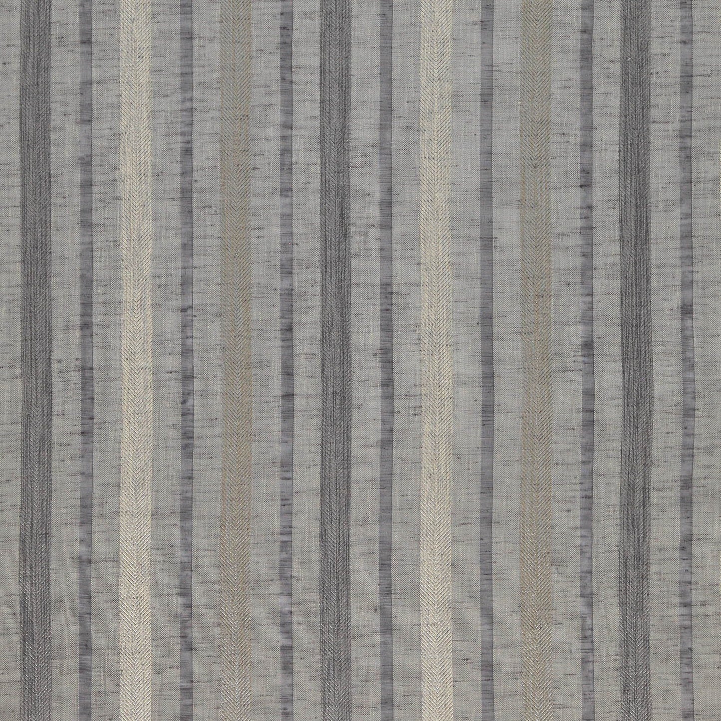 Brown striped woven fabric with linen texture and sheer quality, suitable for upholstery or drapery; double width.