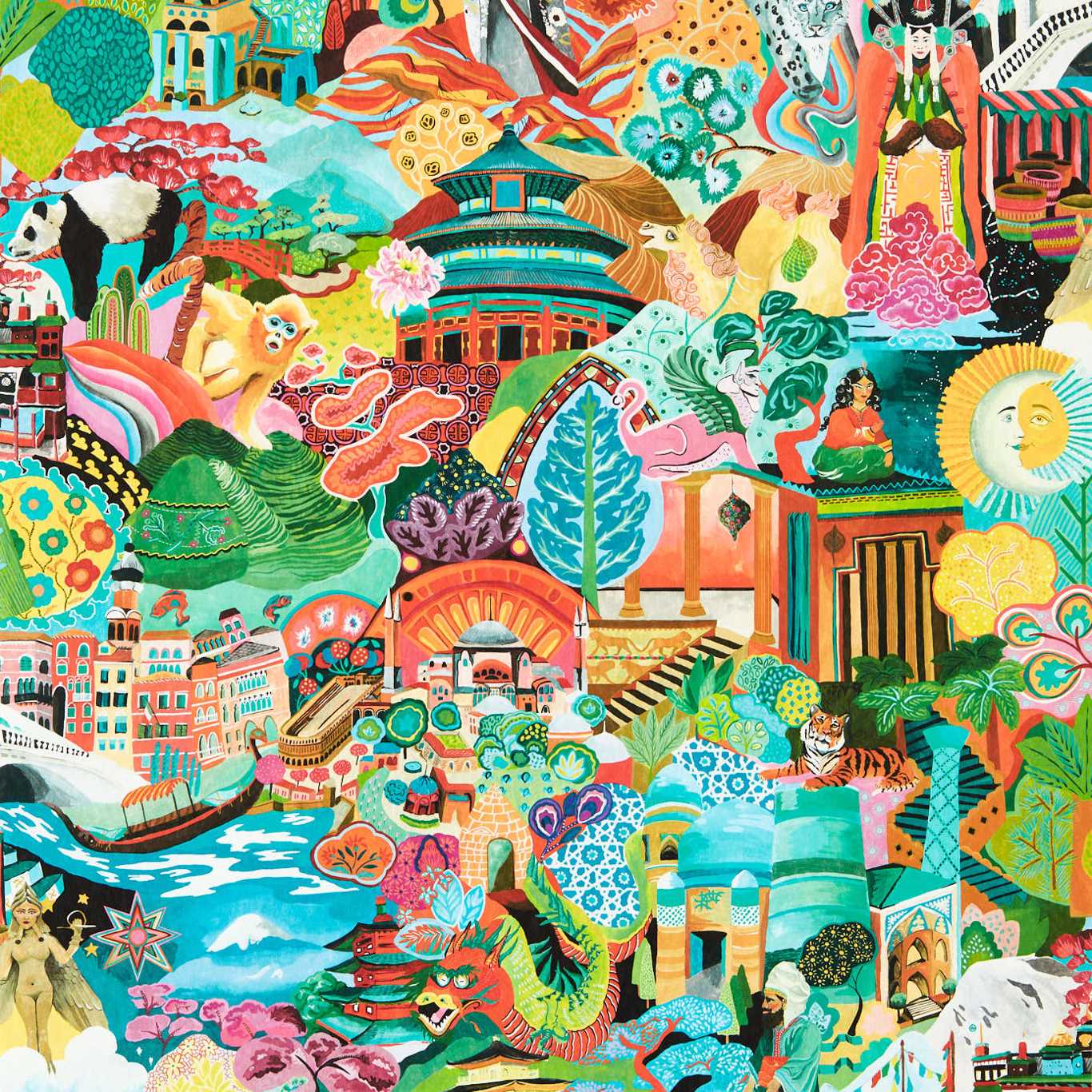 Harlequin Journey of Discovery Wallpaper Landscapes Ionian,Harissa,Emerald Gravure - Wide Width Printed Wallpaper - HQN3112919