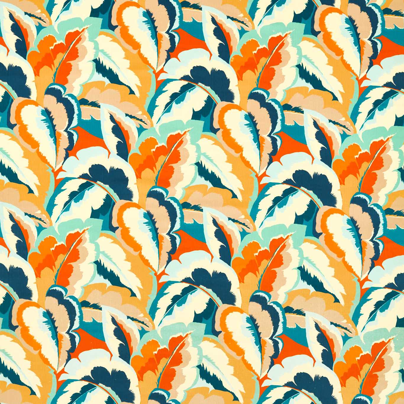 Harlequin Calathea Fabric Leaves , Trees Azul,Onsen,French Ochre,Paprika Velvet - HQN3121138