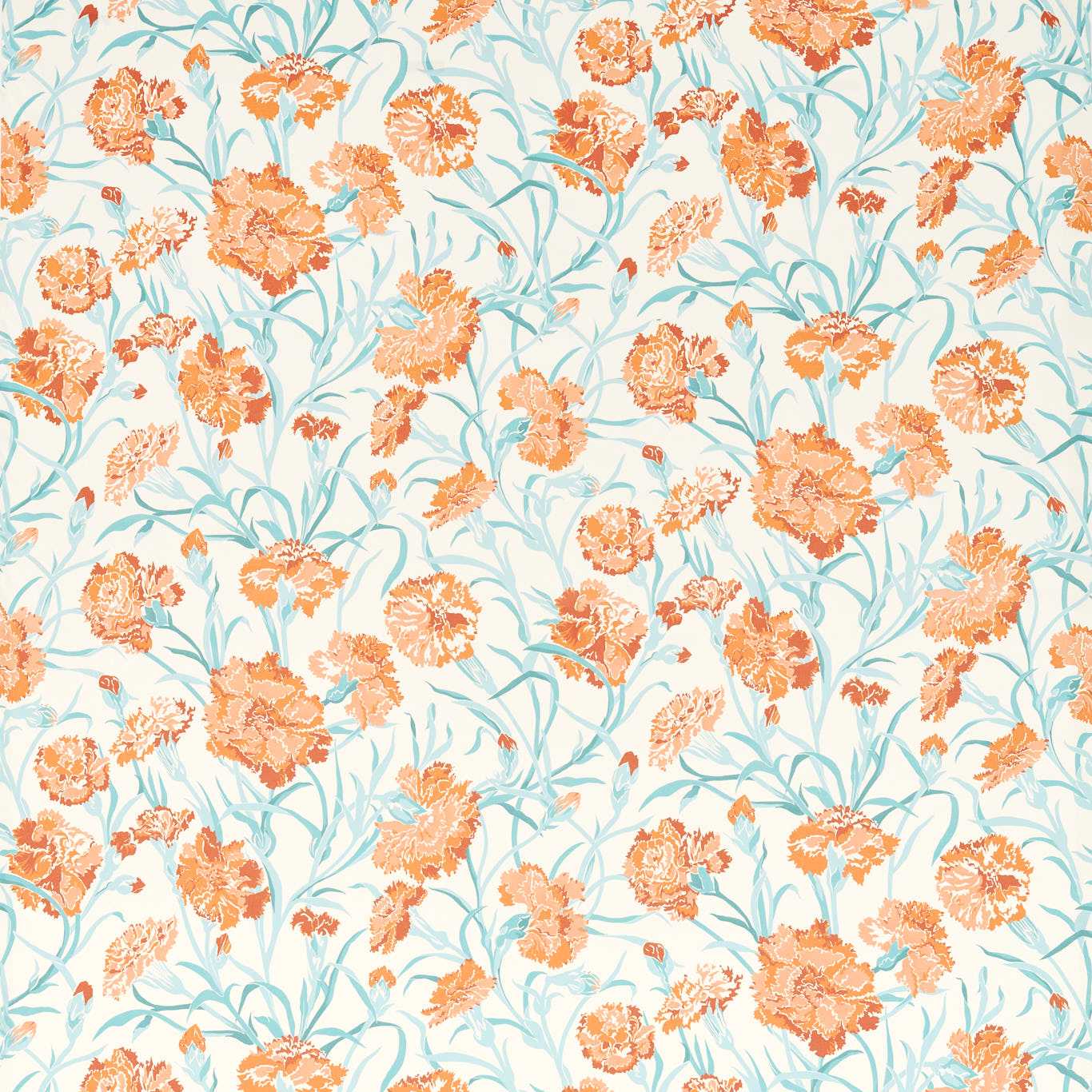 HARLEQUIN Fleur de Joie Fabric Contemporary, Floral Paprika,Aqua - HRTF121250