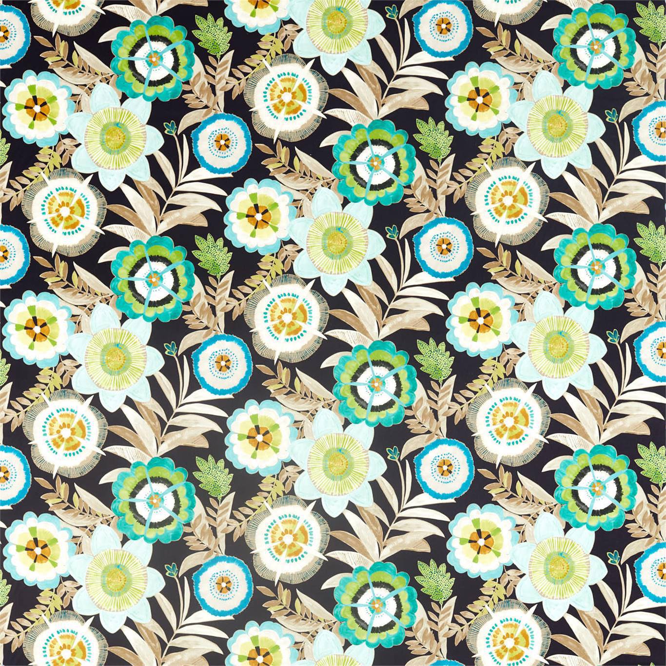 HARLEQUIN Komovi Fabric Contemporary, Floral Saffron,Lagoon,Citrus - HSAF120815