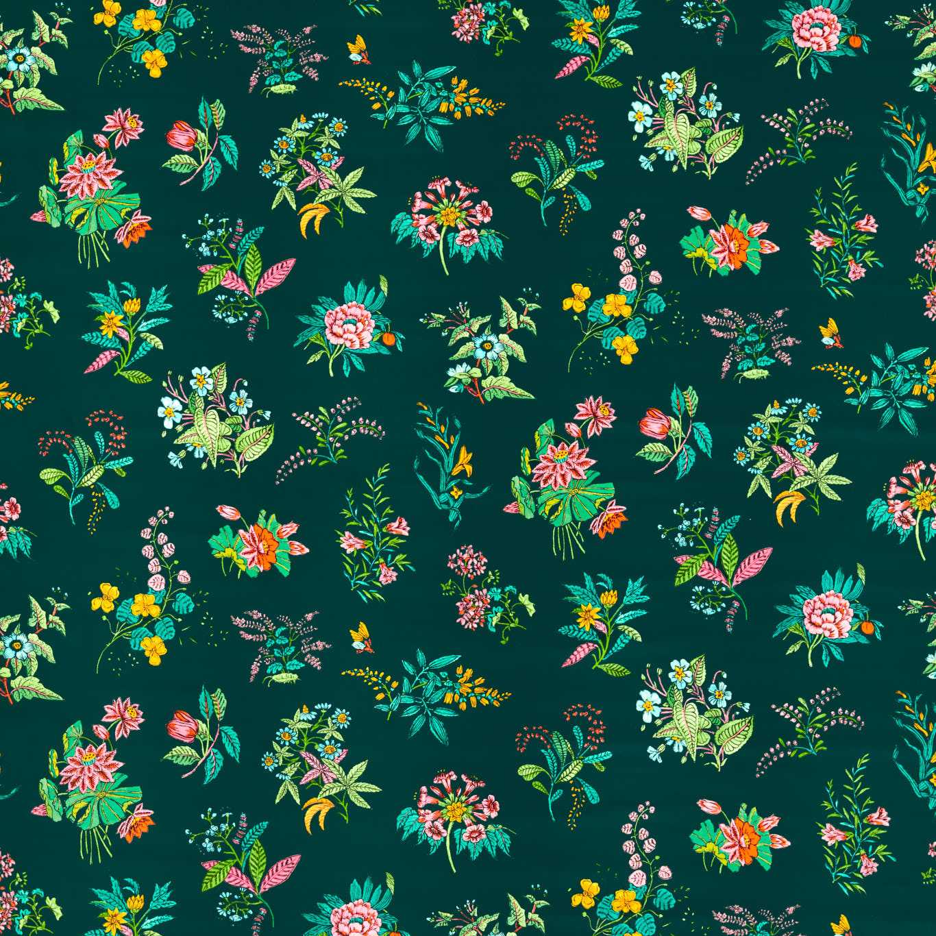 HARLEQUIN Woodland Floral Fabric Contemporary, Floral Jade,Malachite,Rose Quartz - HSRF121175