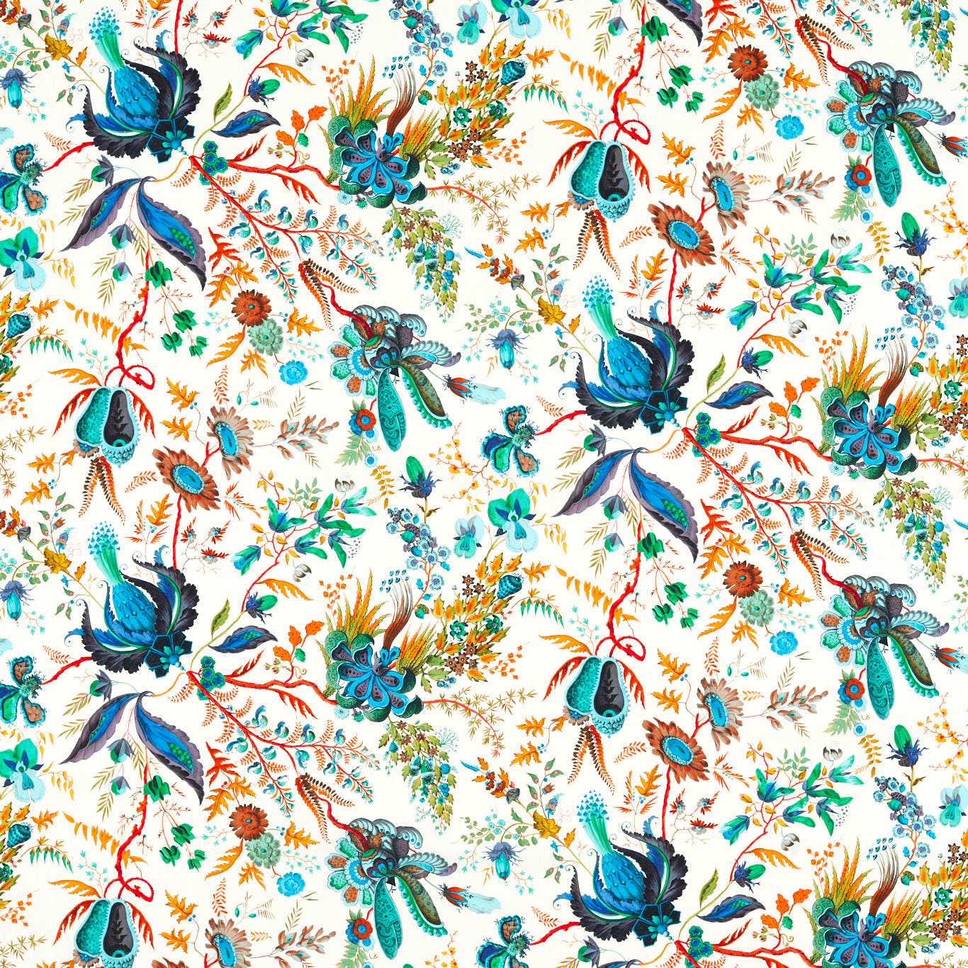 HARLEQUIN Wonderland Floral Fabric Contemporary, Floral Lapis,Emerald,Carnelian - HSRF121179
