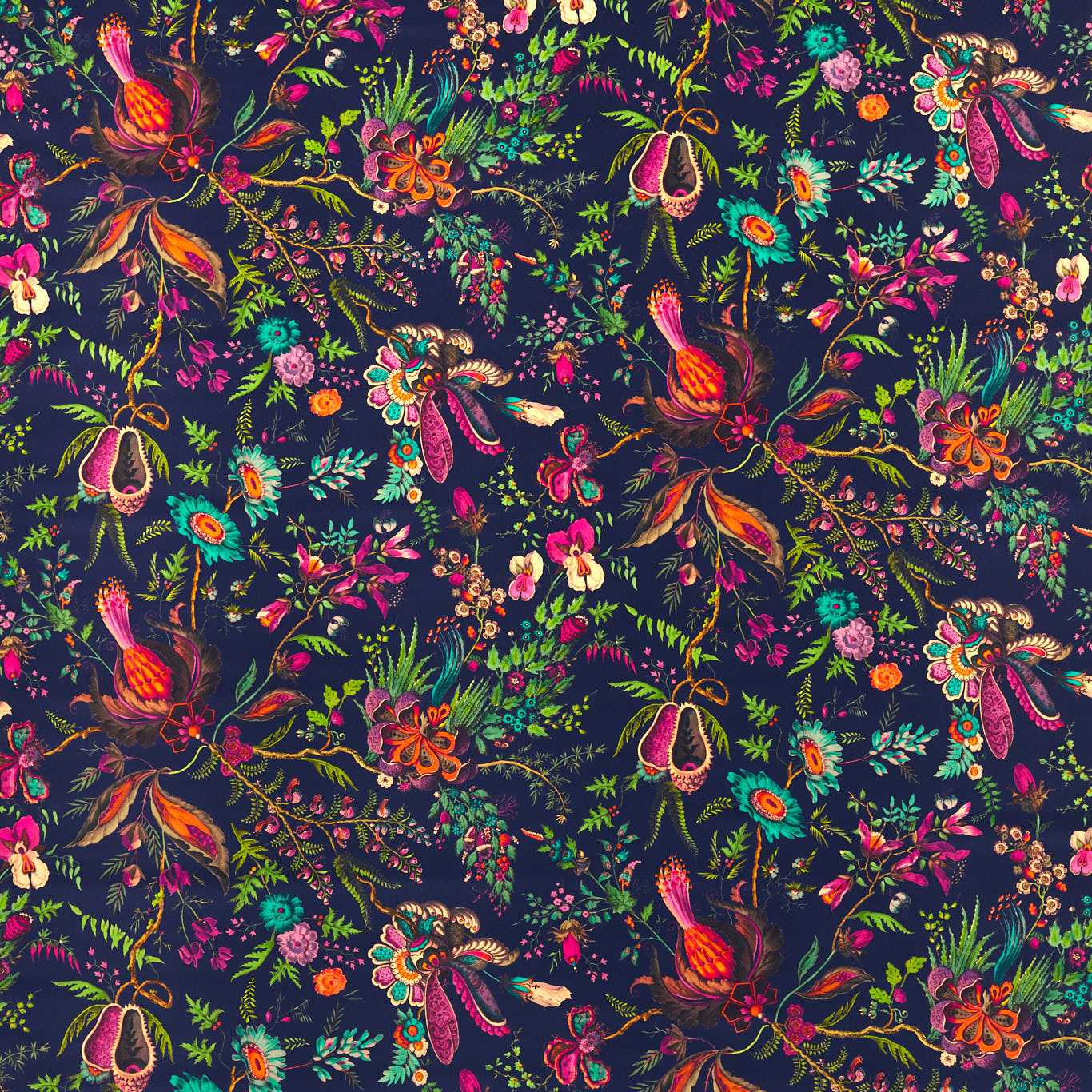 HARLEQUIN Wonderland Floral Fabric Contemporary, Floral Sapphire,Spinel,Emerald - HSRF121183
