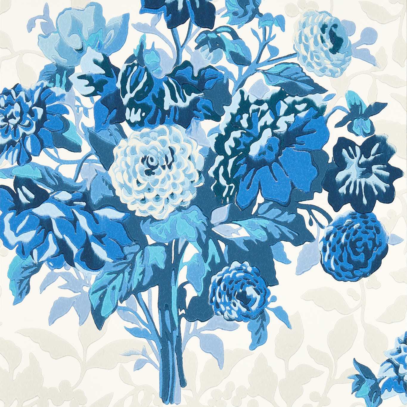 HARLEQUIN Dahlia Bunch Wallpaper Contemporary, Floral Lapis Surface- Printed Wallpaper - HSRW113055
