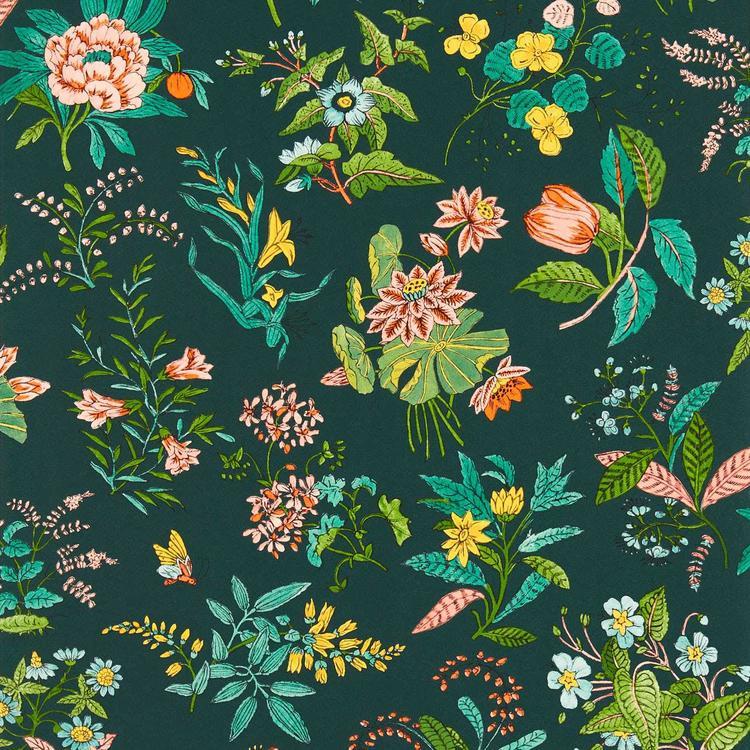 HARLEQUIN Woodland Floral Wallpaper Contemporary, Floral Jade,Malachite,Rose Quartz Gravure - Wide Width Printed Wallpaper - HSRW113058