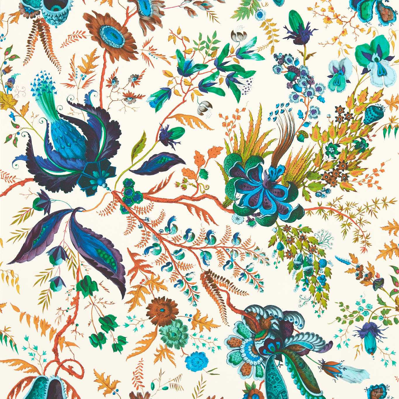 HARLEQUIN Wonderland Floral Wallpaper Contemporary, Floral Lapis, Emerald,Carnelian Digital Printed Wallpaper Wide Width - HSRW113067