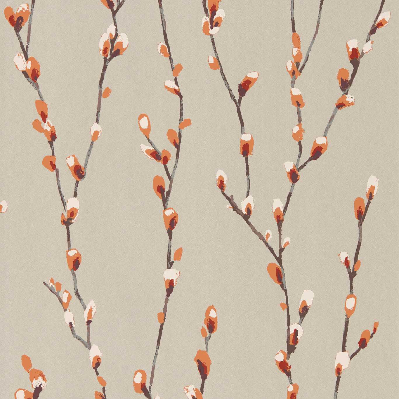 HARLEQUIN Salice Wallpaper Leaves , Trees Tangerine,Gilver Rotary Printed Wallpaper - HSTO111470