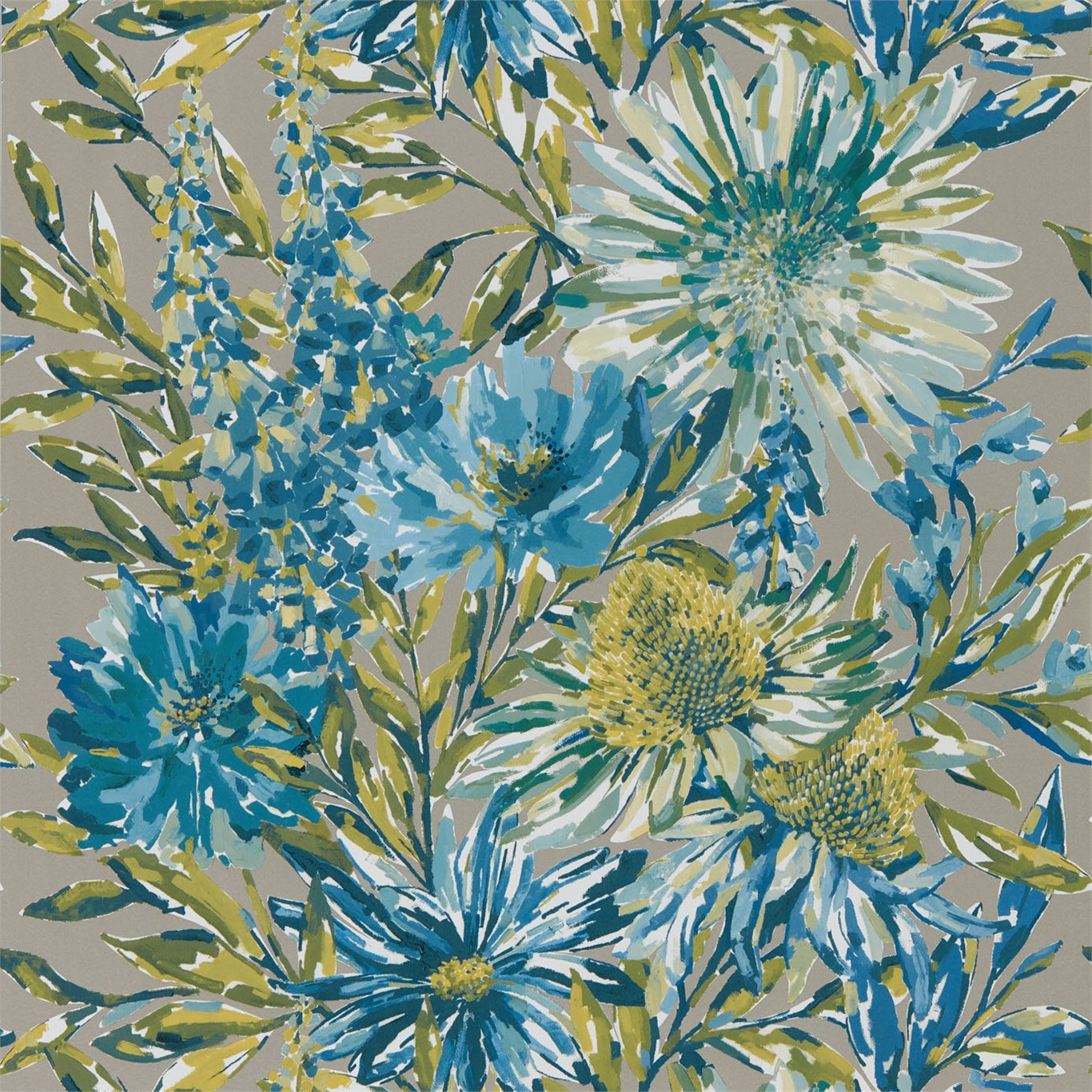 HARLEQUIN Floreale Wallpaper Contemporary, Floral Cornflower,Gilver Gravure - Wide Width Printed Wallpaper - HSTO111496