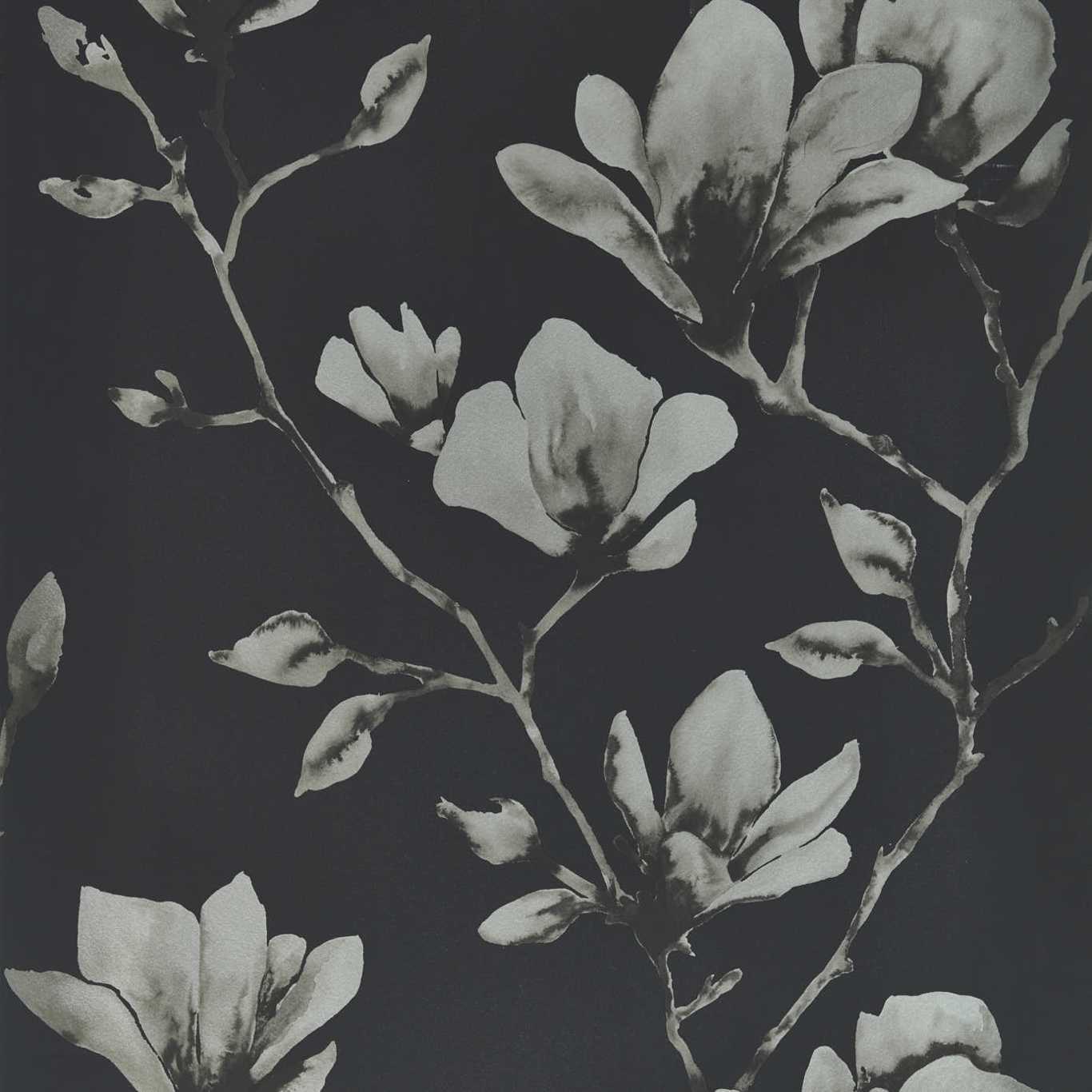 HARLEQUIN Lotus Wallpaper Contemporary, Floral Onyx,Silver Gravure - Wide Width Printed Wallpaper - HTEW112602