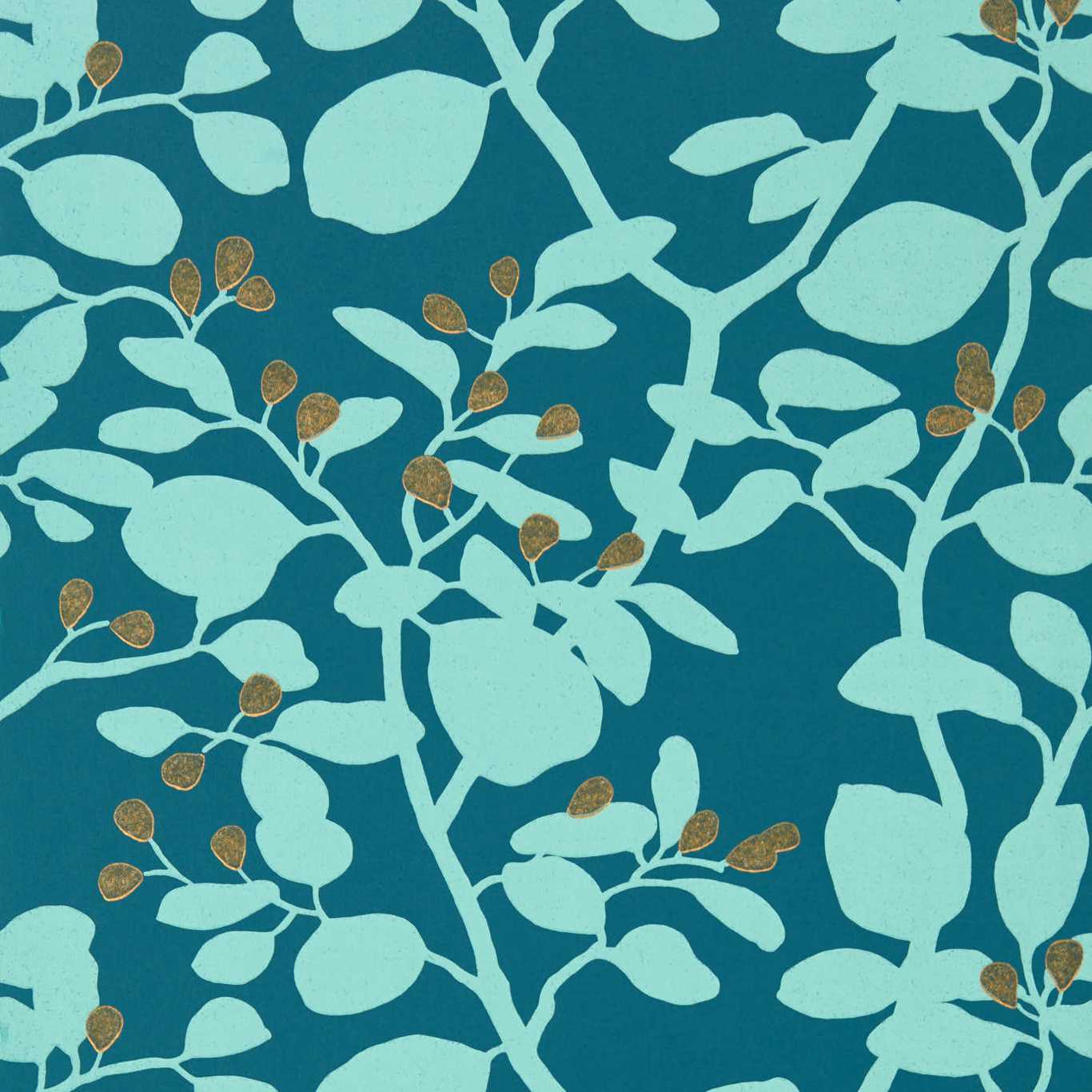 HARLEQUIN Ardisia Wallpaper Leaves , Trees Amazonia,Teal, Gold Surface- Printed Wallpaper - HTEW112764