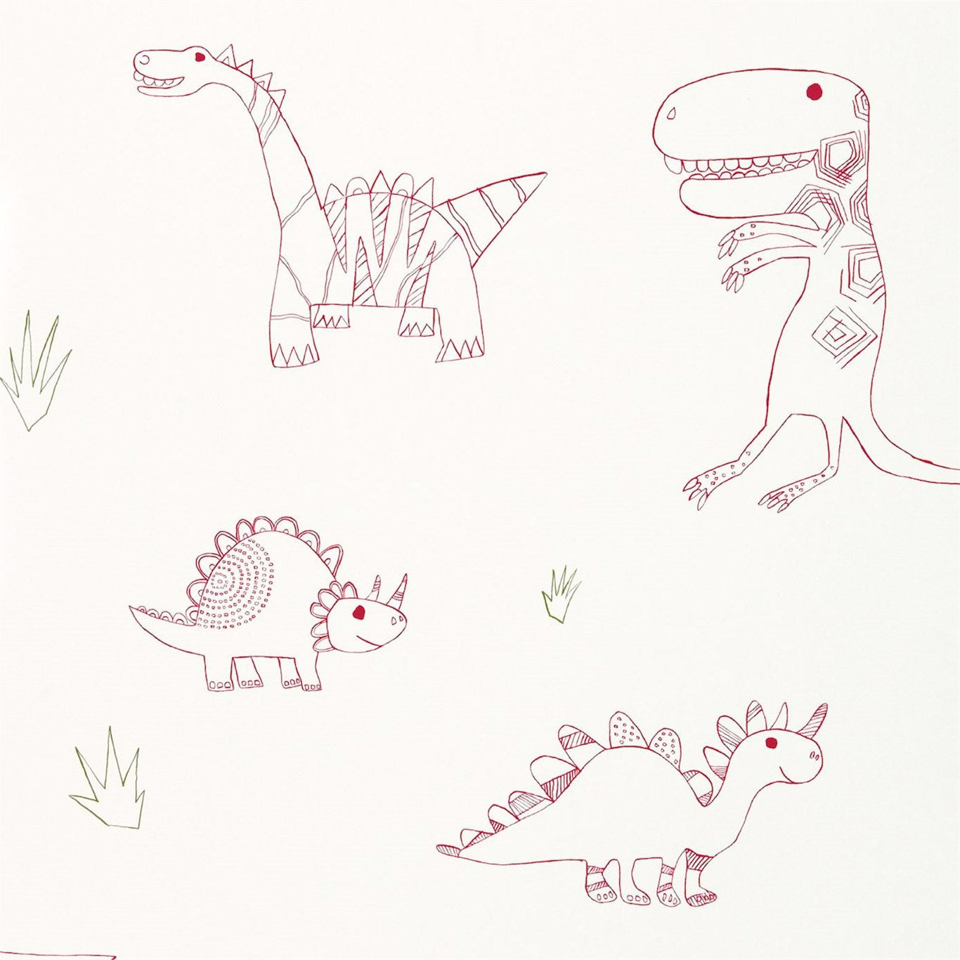 HARLEQUIN Jolly Jurassic Wallpaper Kids Strawberry,Emerald,Neutral Gravure Printed Wallpaper - HWO70525