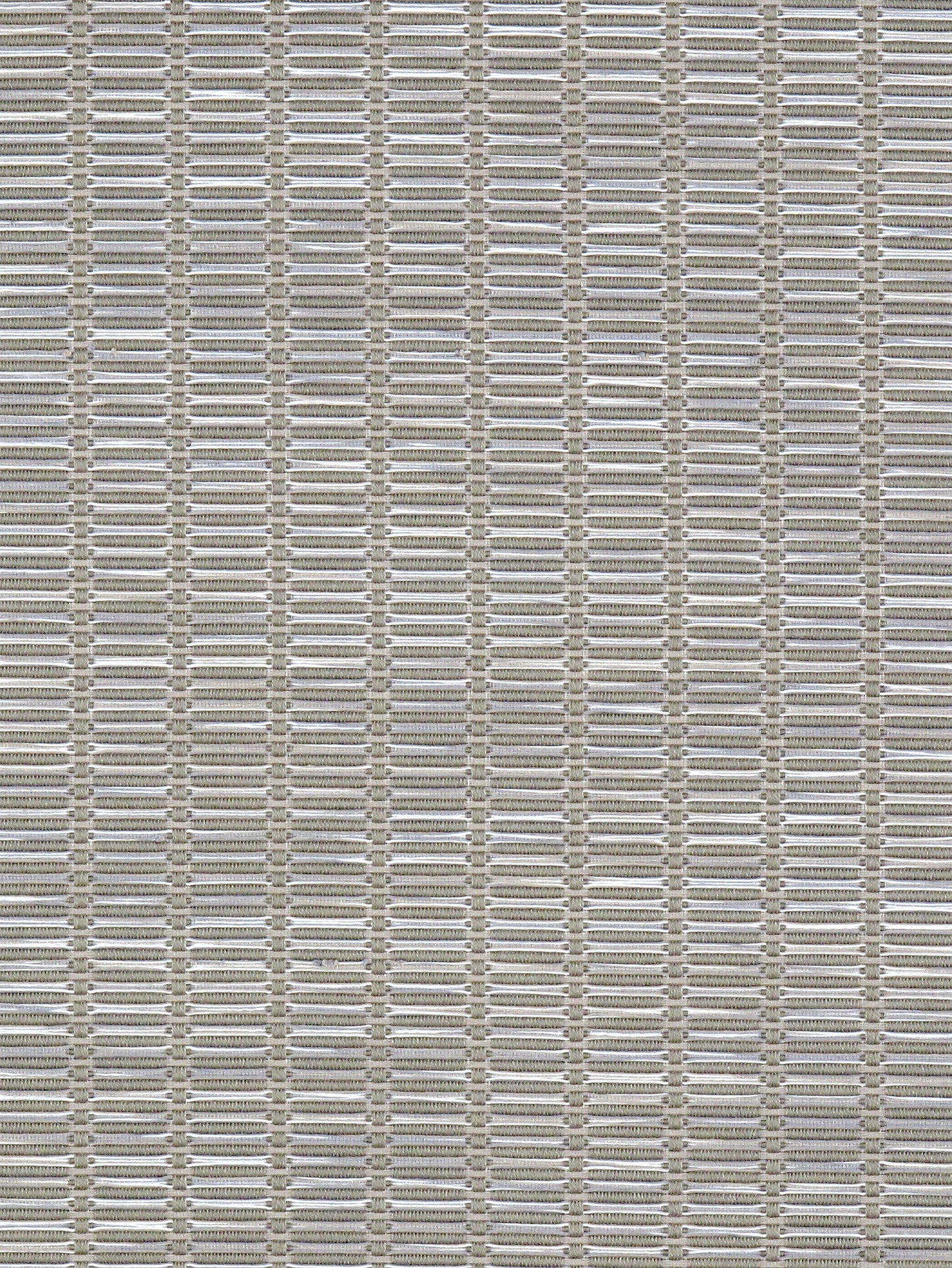 Close-up of beige-gray woven fabric with fine horizontal stripes and subtle textured grid.
