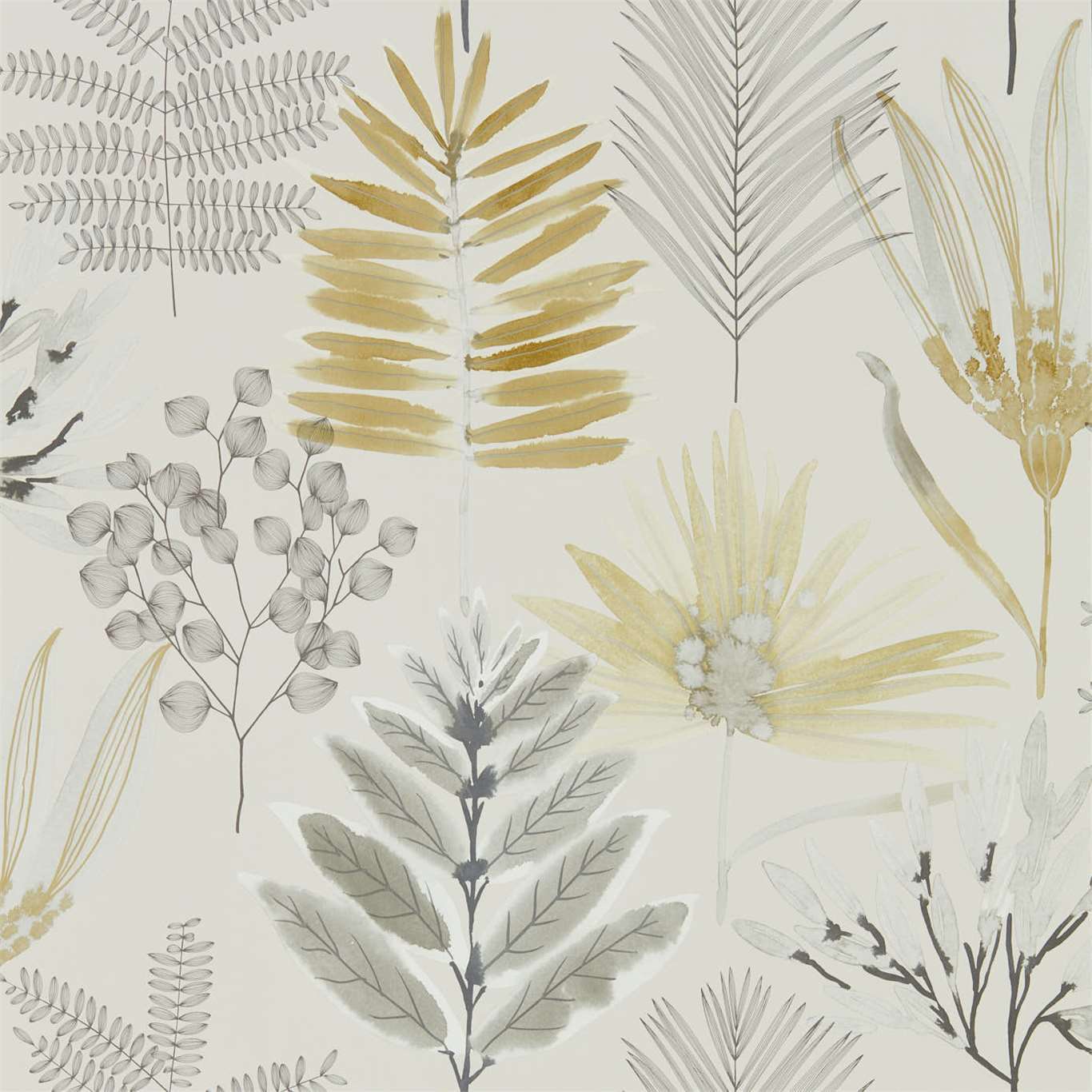 HARLEQUIN Yasuni Wallpaper Contemporary, Floral Ochre,Linen Gravure - Wide Width Printed Wallpaper - HZAP111762